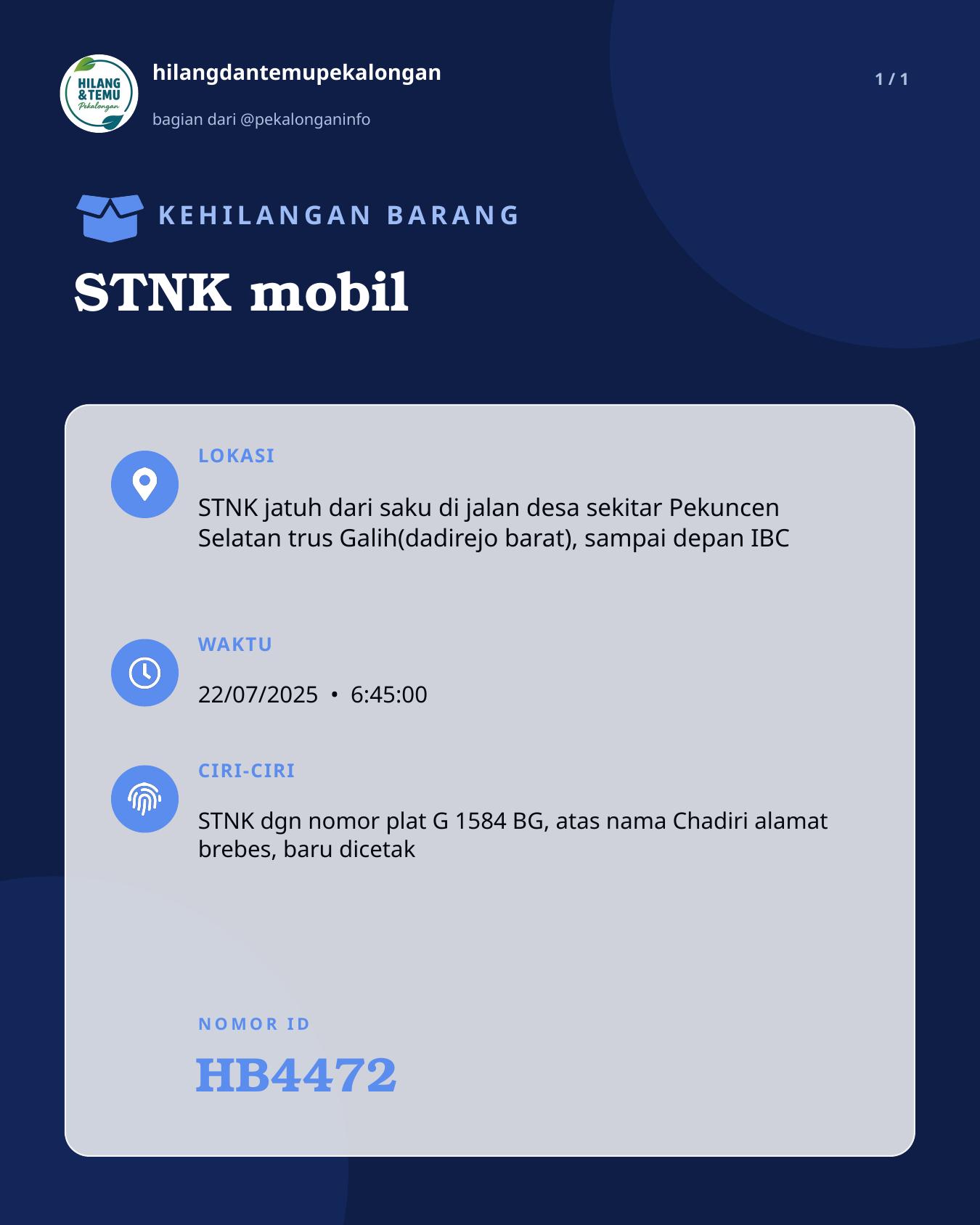 Slide laporan STNK mobil (HB4472)