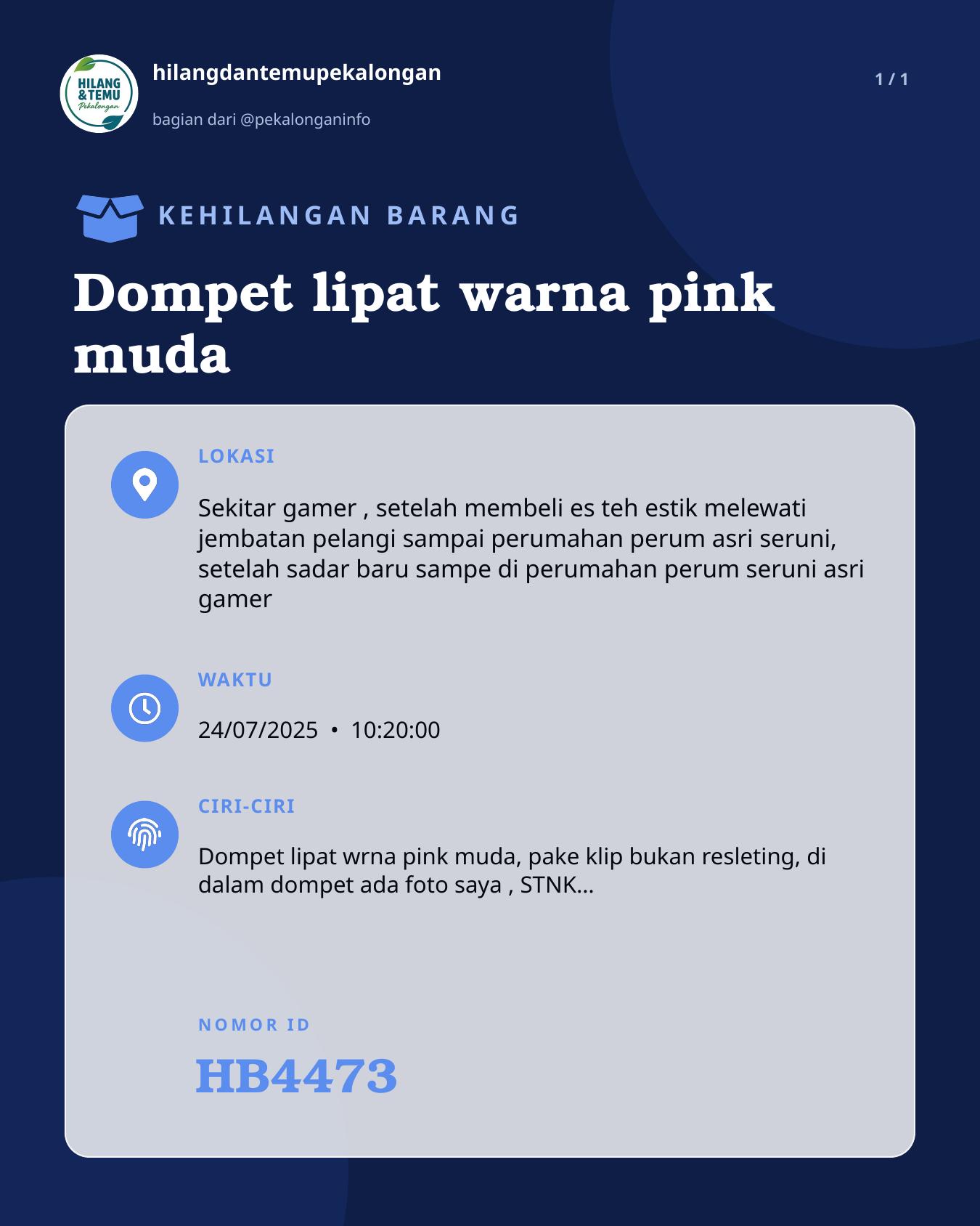 Slide laporan Dompet lipat warna pink muda (HB4473)