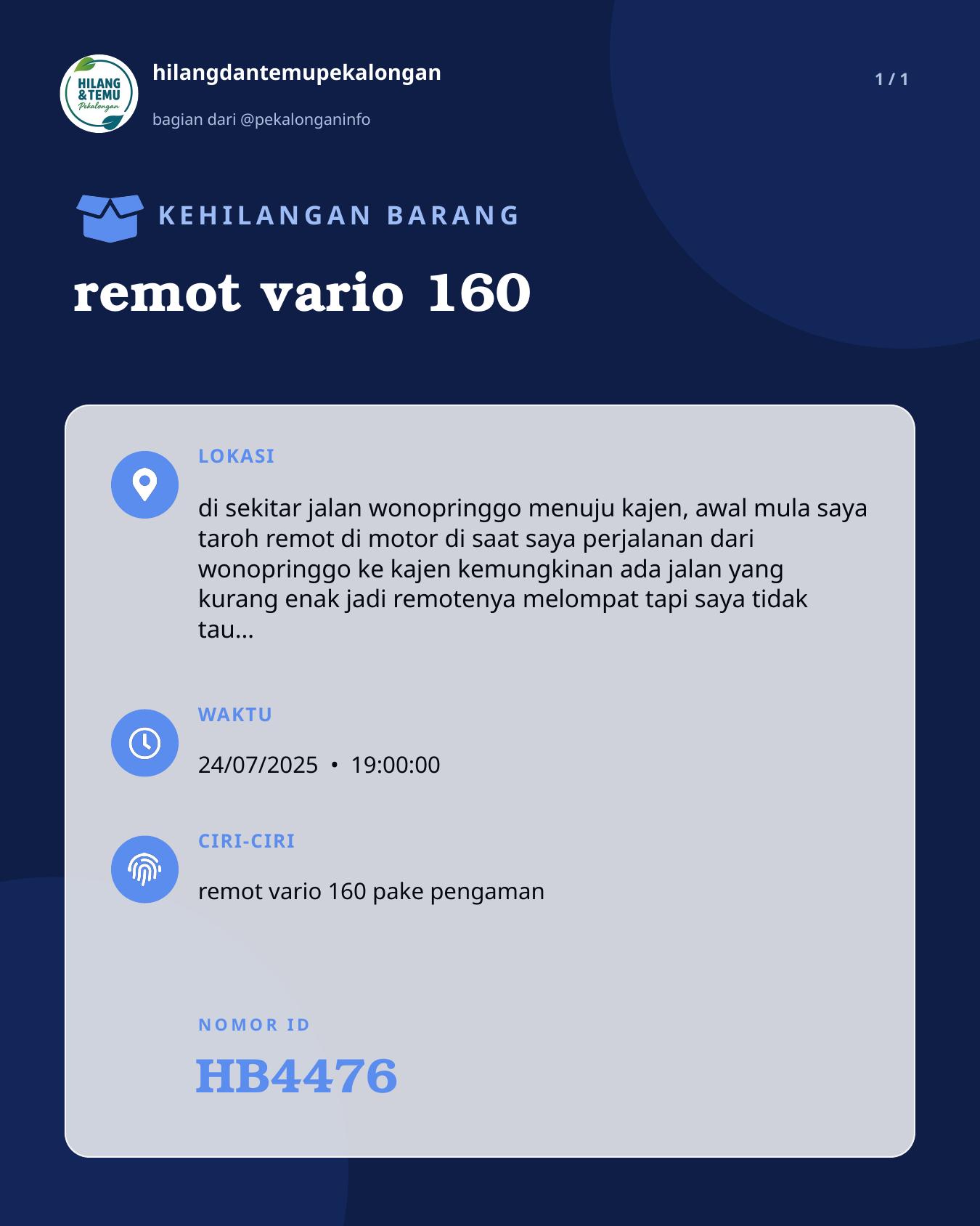 Slide laporan remot vario 160 (HB4476)
