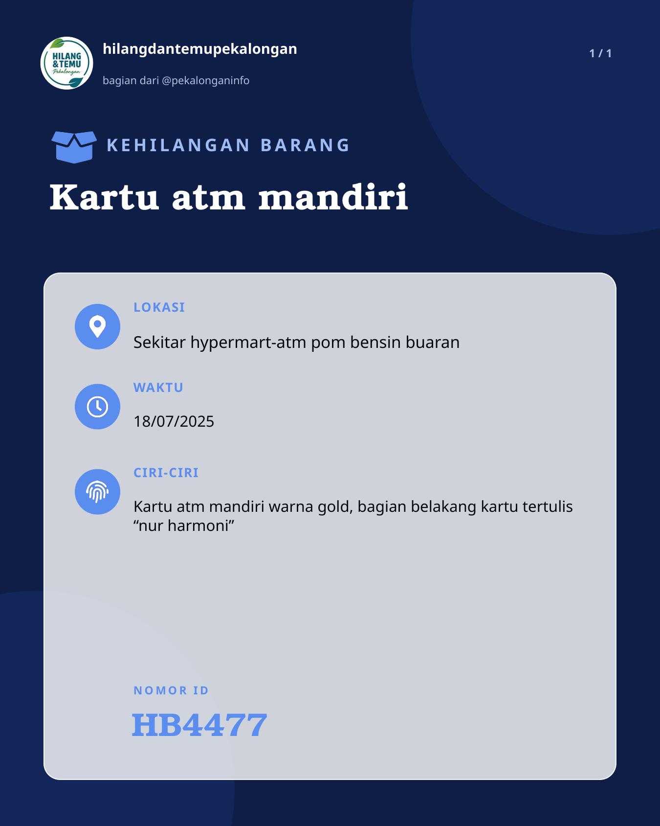 Slide laporan Kartu atm mandiri (HB4477)