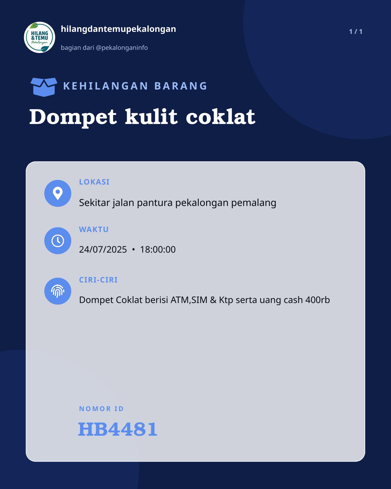 Slide laporan Dompet kulit coklat (HB4481)