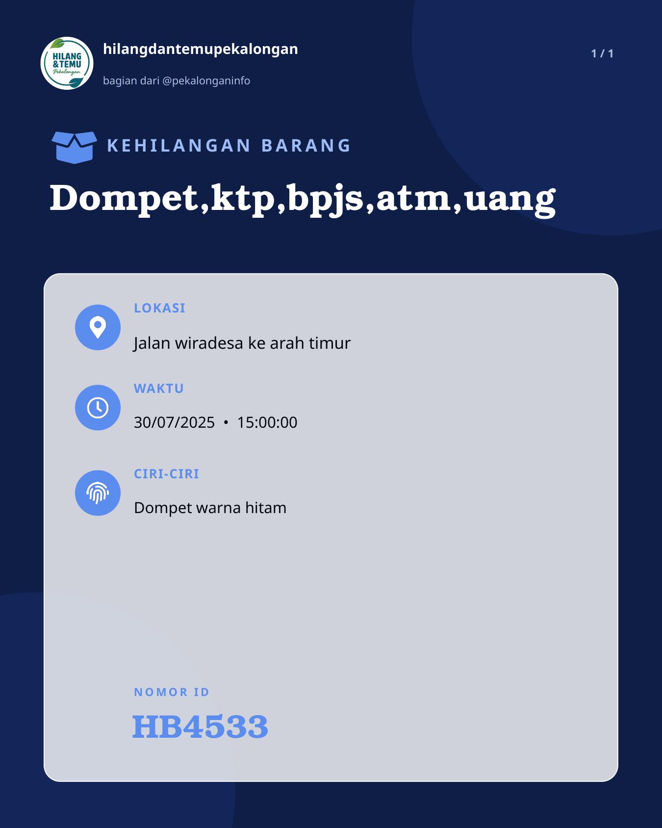 Slide laporan Dompet,ktp,bpjs,atm,uang (HB4533)
