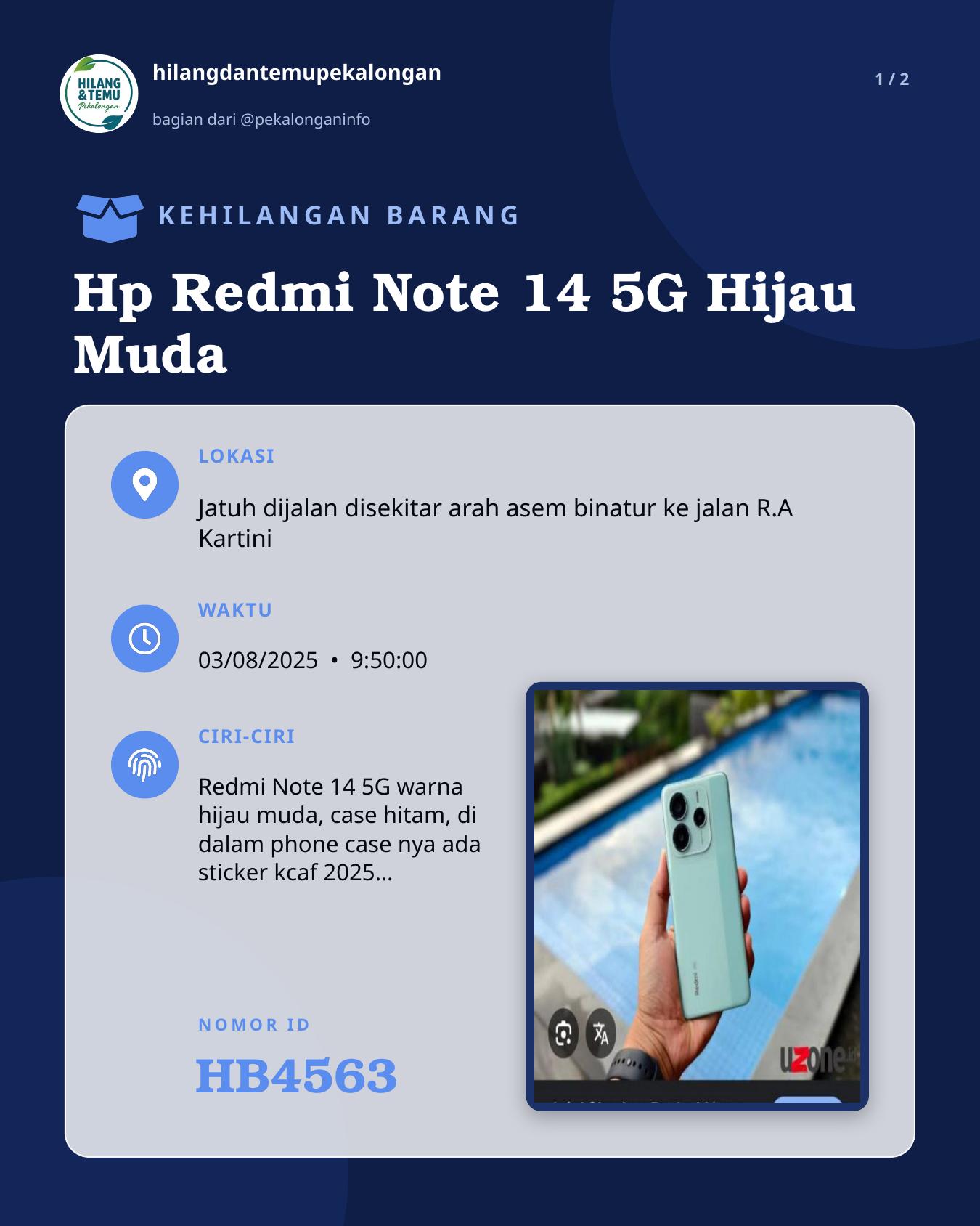 Slide 1 laporan Hp Redmi Note 14 5G Hijau Muda