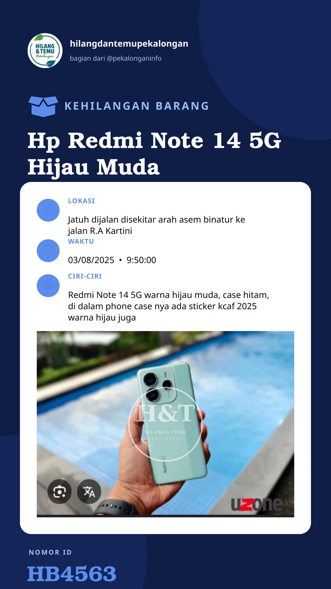 Story 9:16 laporan Hp Redmi Note 14 5G Hijau Muda