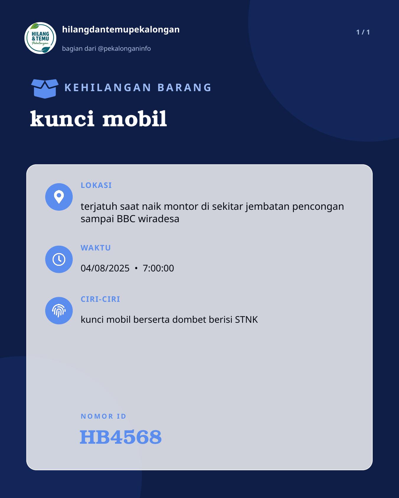 Slide laporan kunci mobil (HB4568)