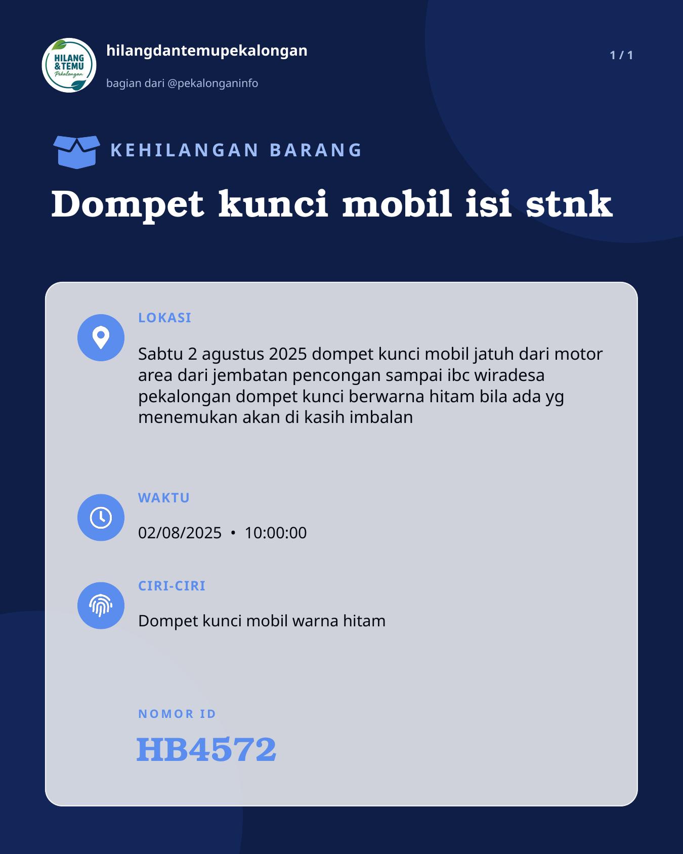 Slide laporan Dompet kunci mobil isi stnk (HB4572)
