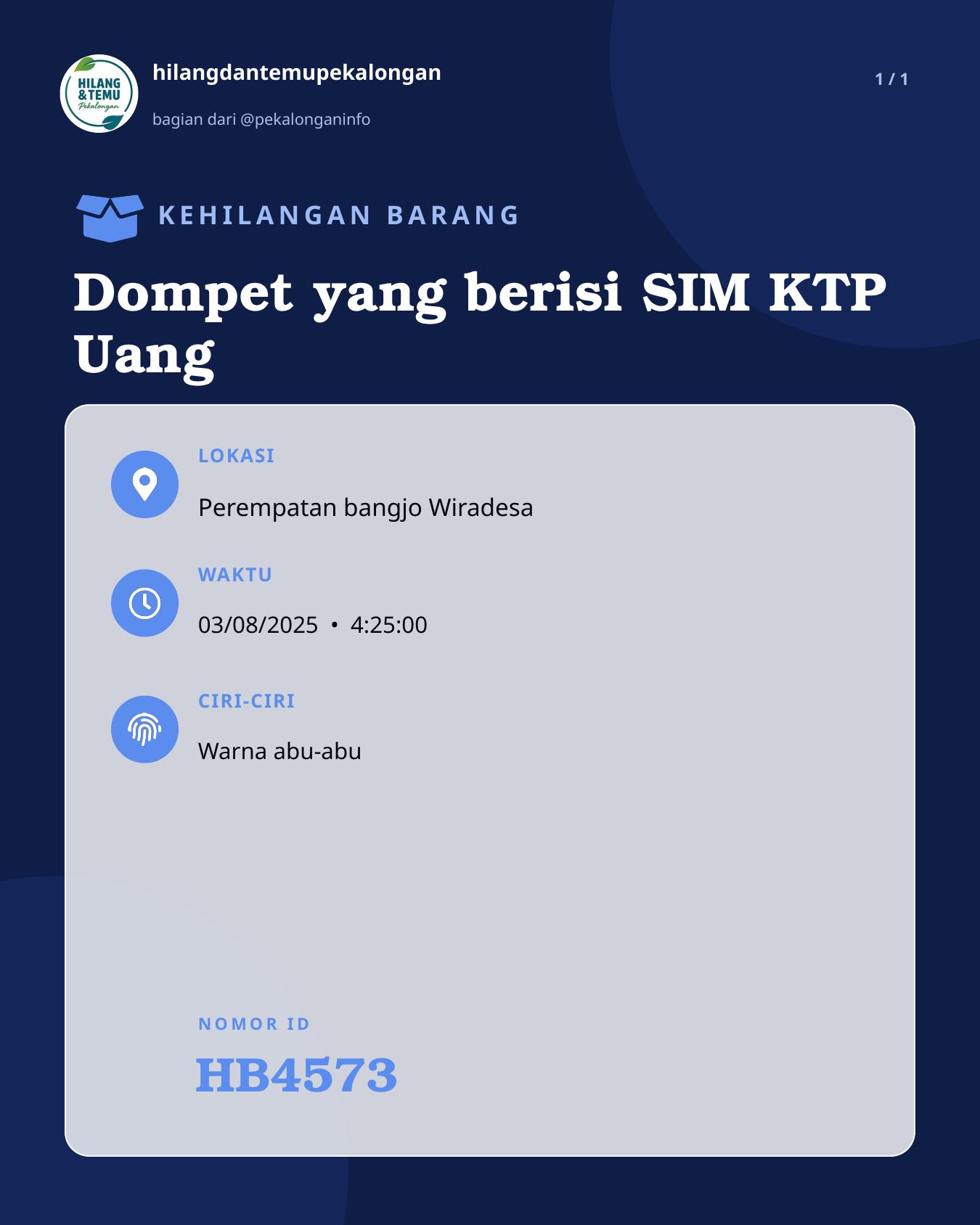 Slide laporan Dompet yang berisi SIM KTP Uang (HB4573)