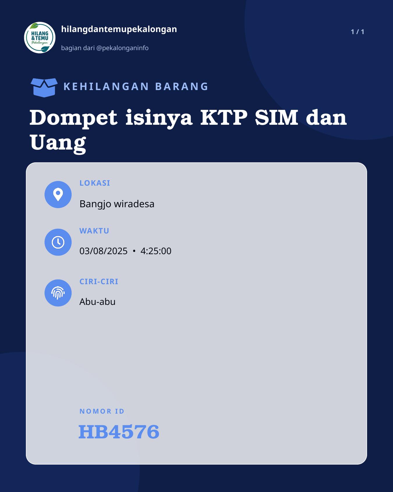 Slide laporan Dompet isinya KTP SIM dan Uang (HB4576)