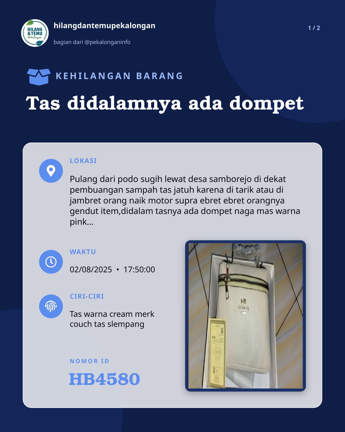 Slide 1 laporan Tas didalamnya ada dompet
