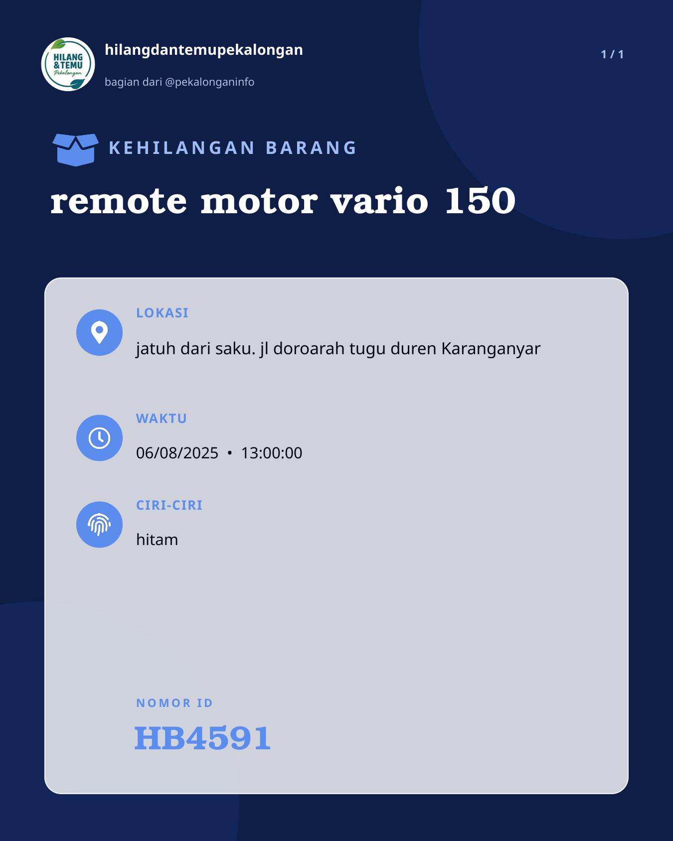 Slide laporan remote motor vario 150 (HB4591)