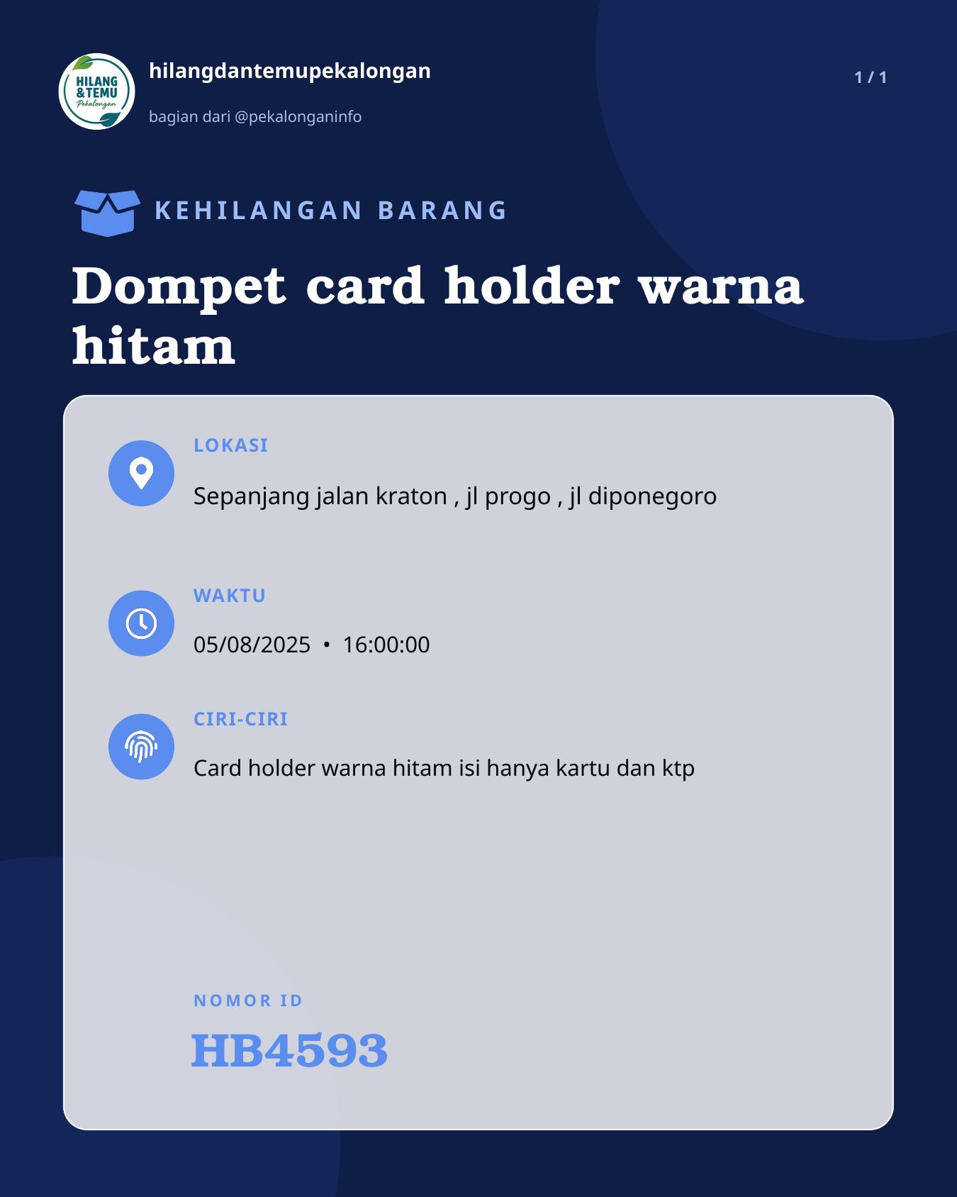 Slide laporan Dompet card holder warna hitam (HB4593)