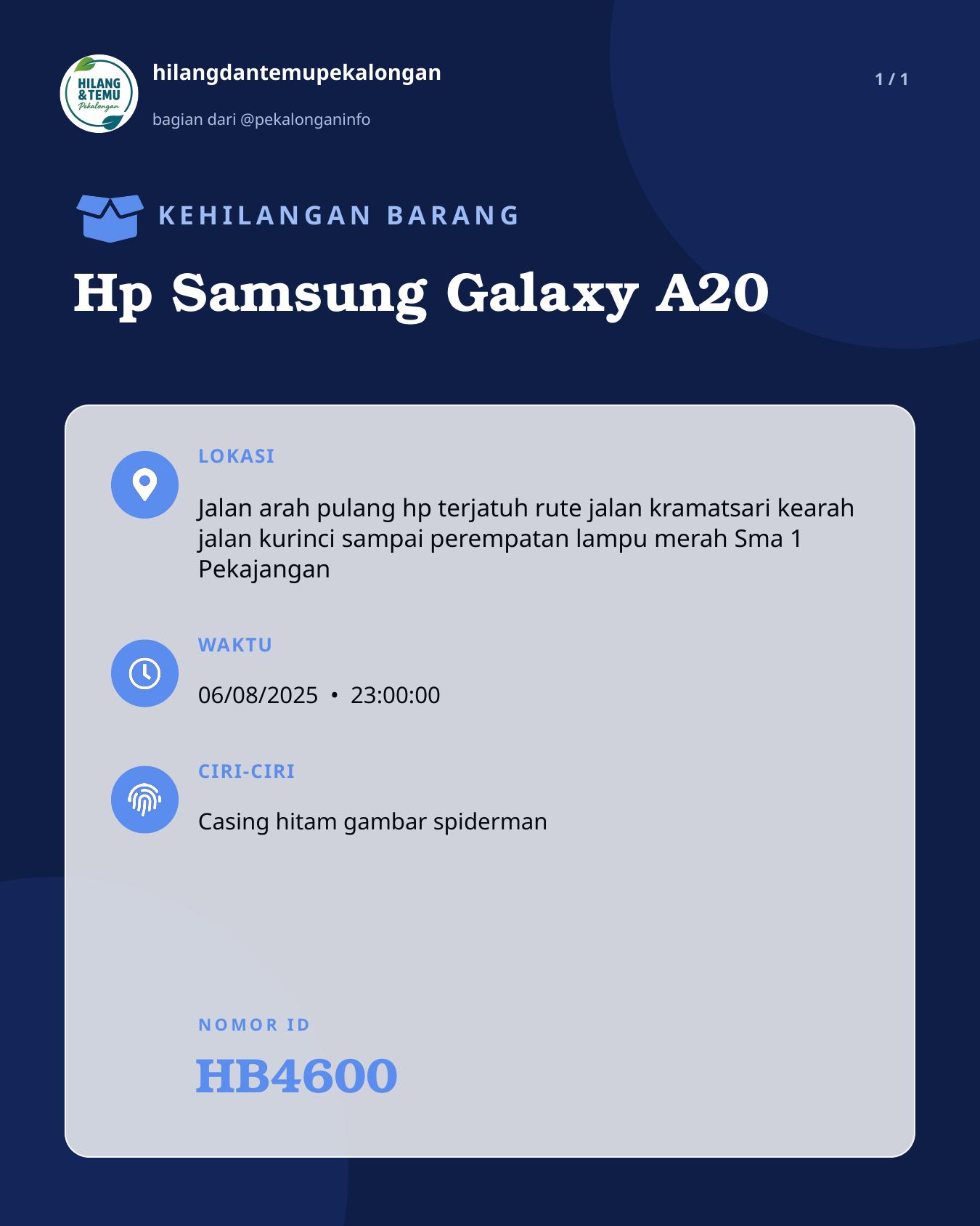 Slide laporan Hp Samsung Galaxy A20 (HB4600)