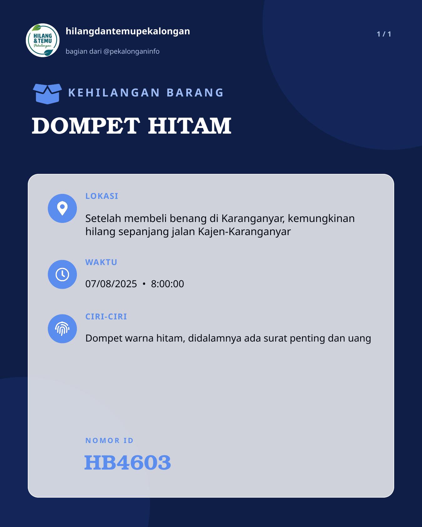 Slide laporan DOMPET HITAM (HB4603)
