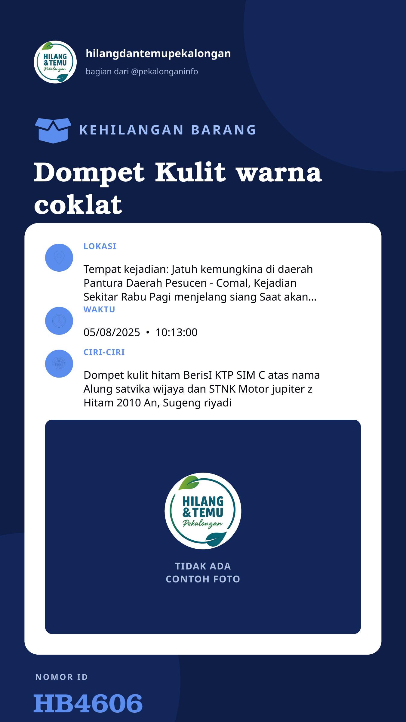Story 9:16 laporan Dompet Kulit warna coklat Berisi KTP, SIM, STNK, Kartu vaksin