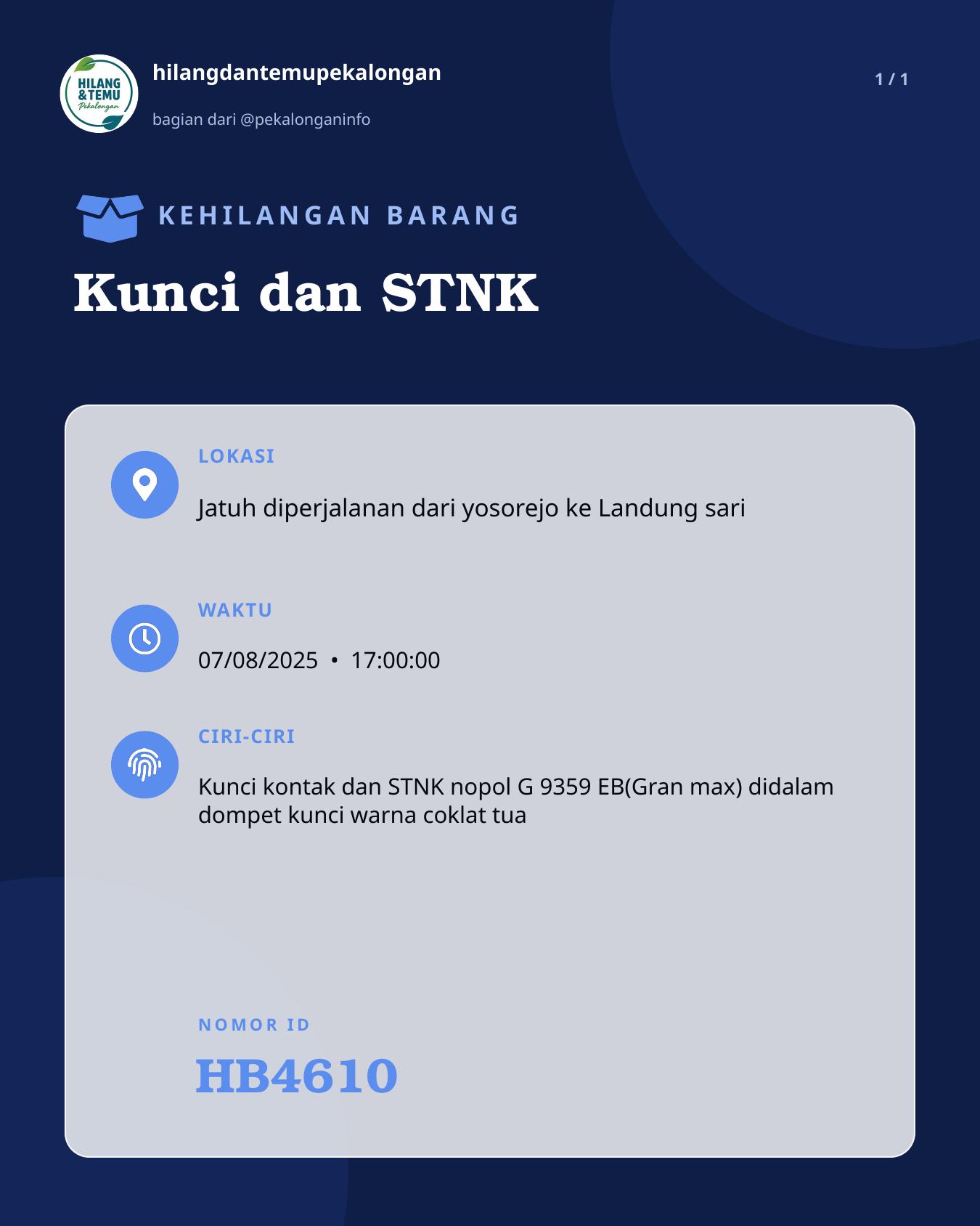 Slide laporan Kunci dan STNK (HB4610)
