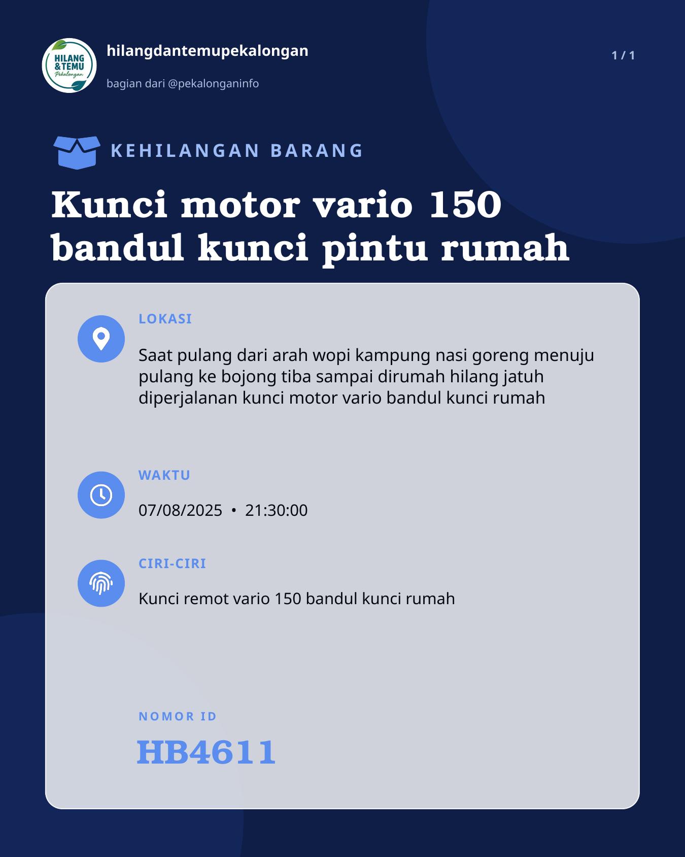 Slide laporan Kunci motor vario 150 bandul kunci pintu rumah (HB4611)