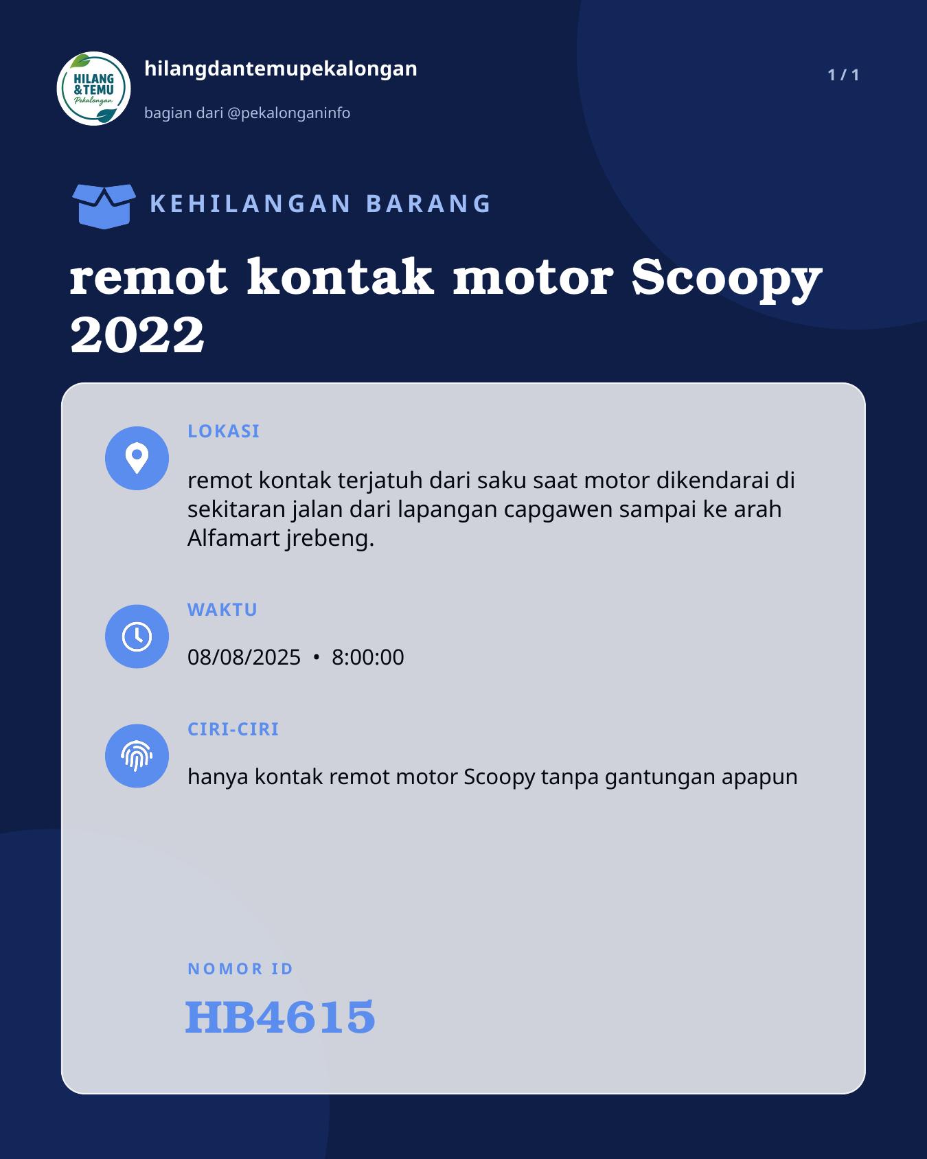 Slide laporan remot kontak motor Scoopy 2022 (HB4615)