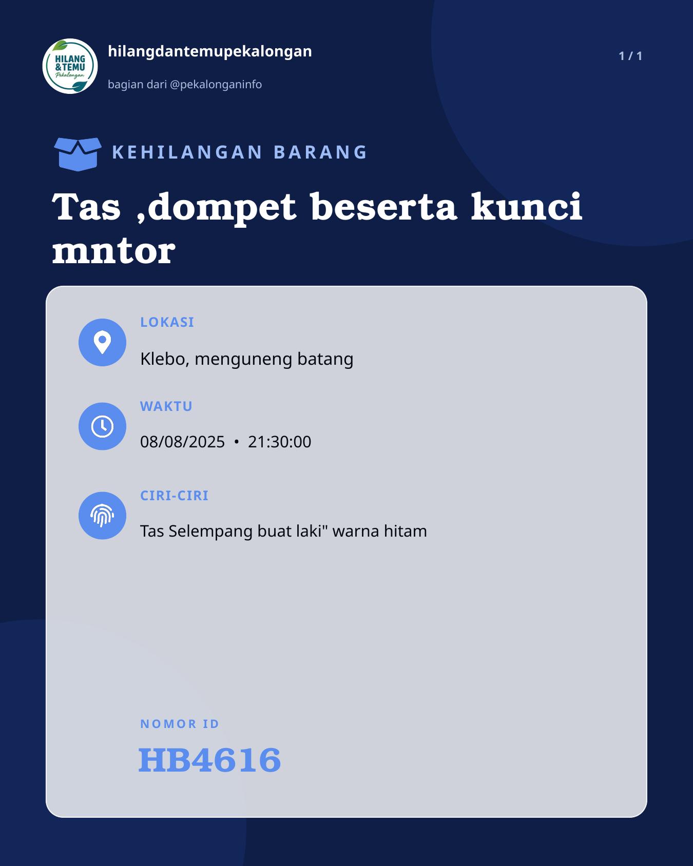 Slide laporan Tas ,dompet beserta kunci mntor (HB4616)