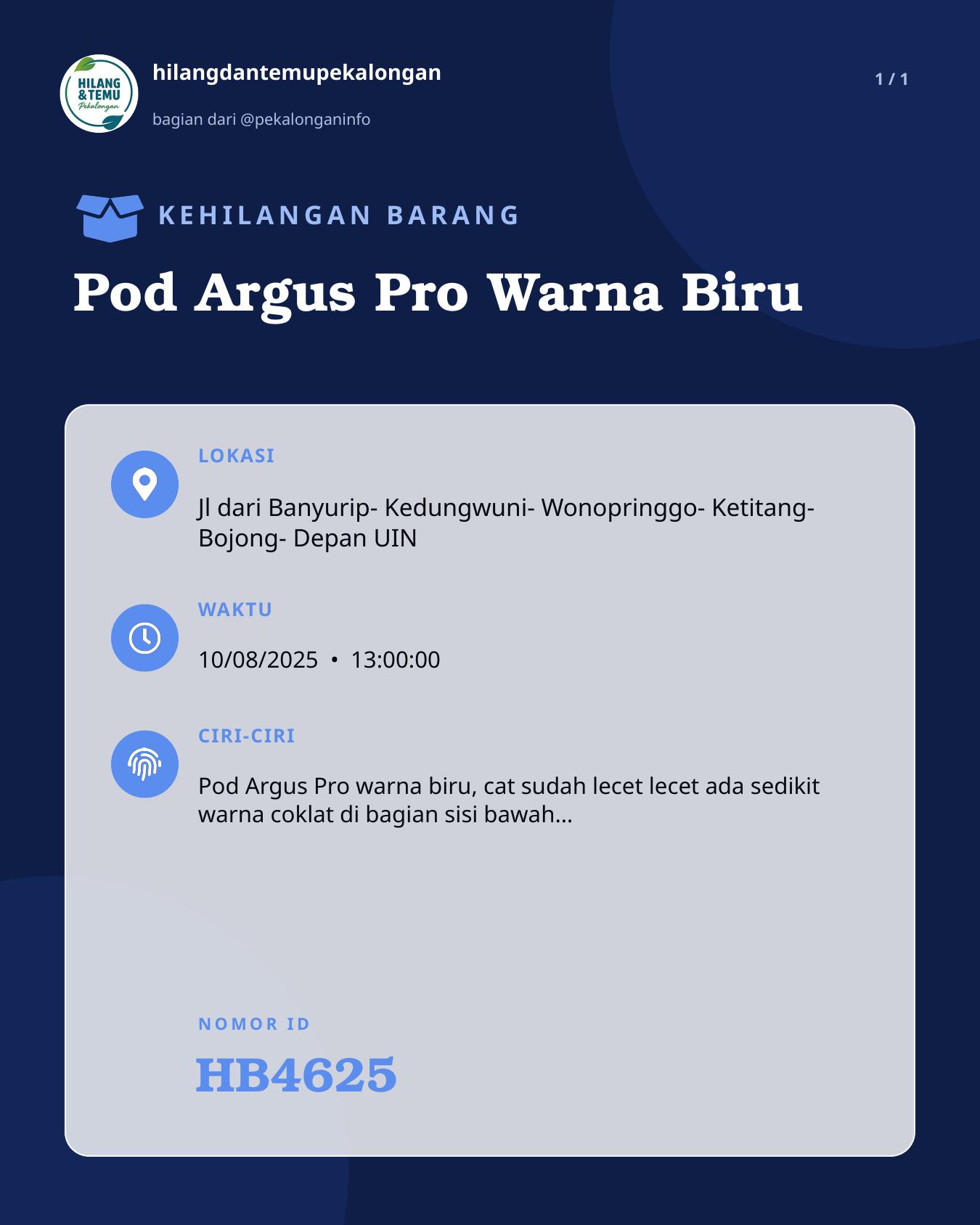 Slide laporan Pod Argus Pro Warna Biru (HB4625)