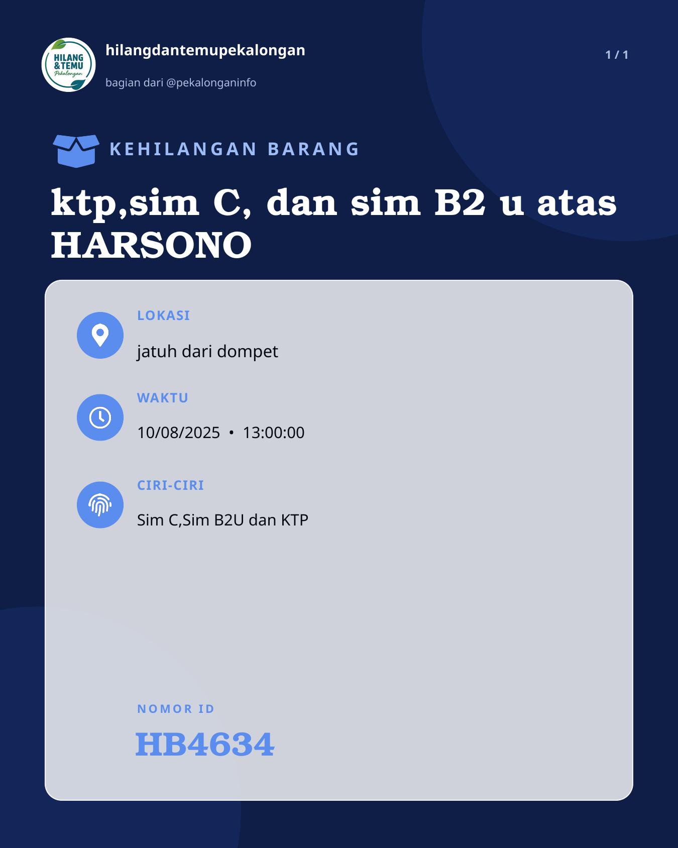 Slide laporan ktp,sim C, dan sim B2 u atas HARSONO (HB4634)