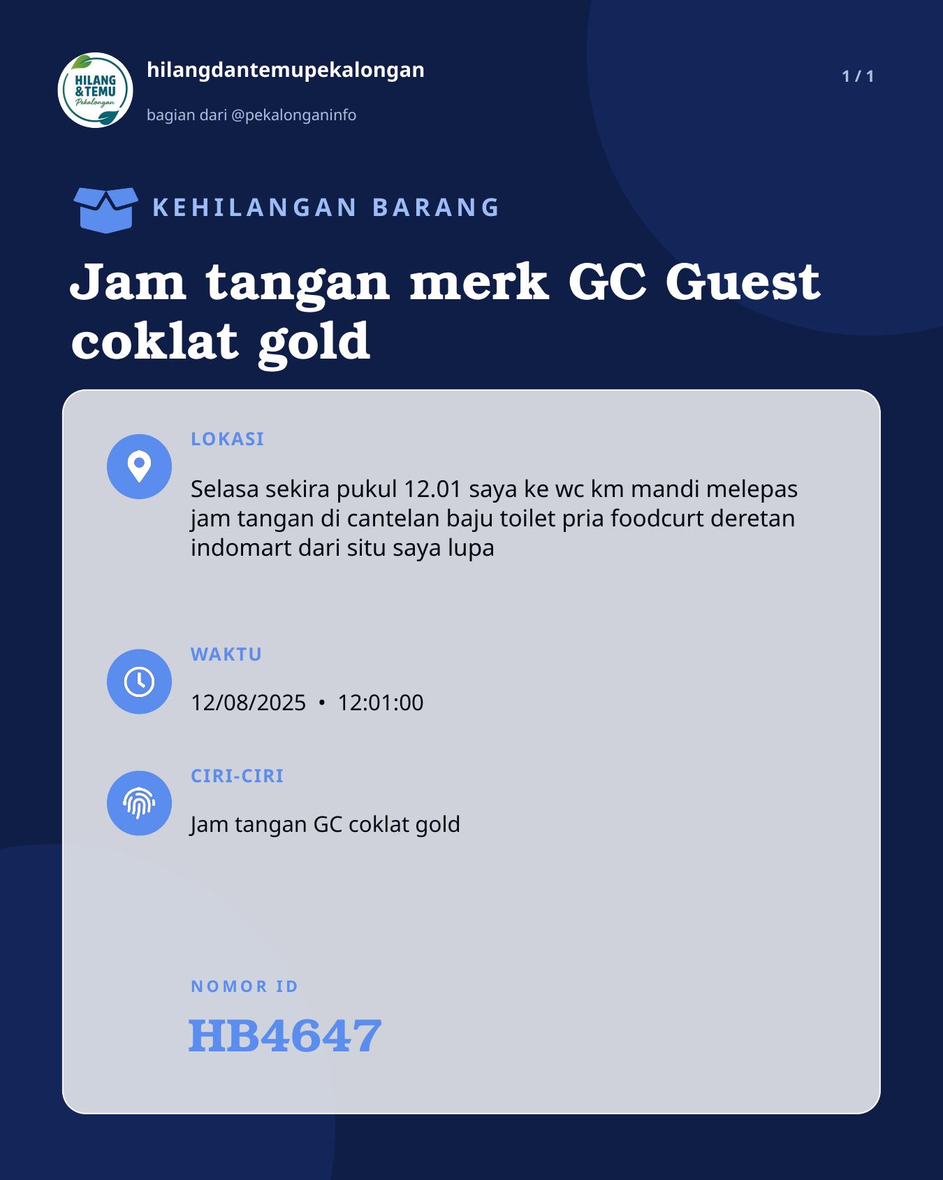 Slide laporan Jam tangan merk GC Guest coklat gold (HB4647)