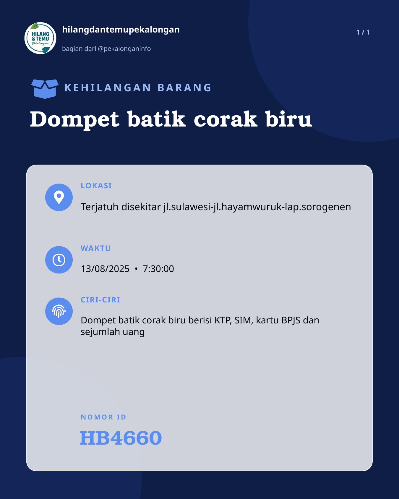 Slide laporan Dompet batik corak biru (HB4660)