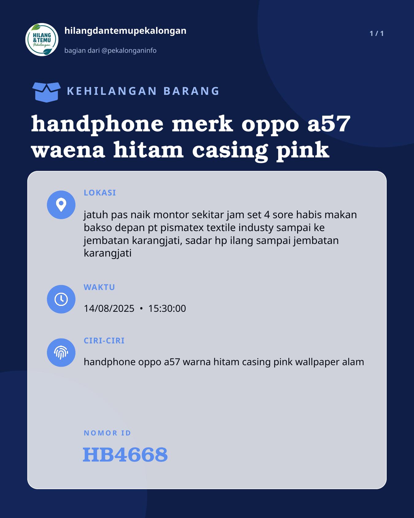 Slide laporan handphone merk oppo a57 waena hitam casing pink (HB4668)