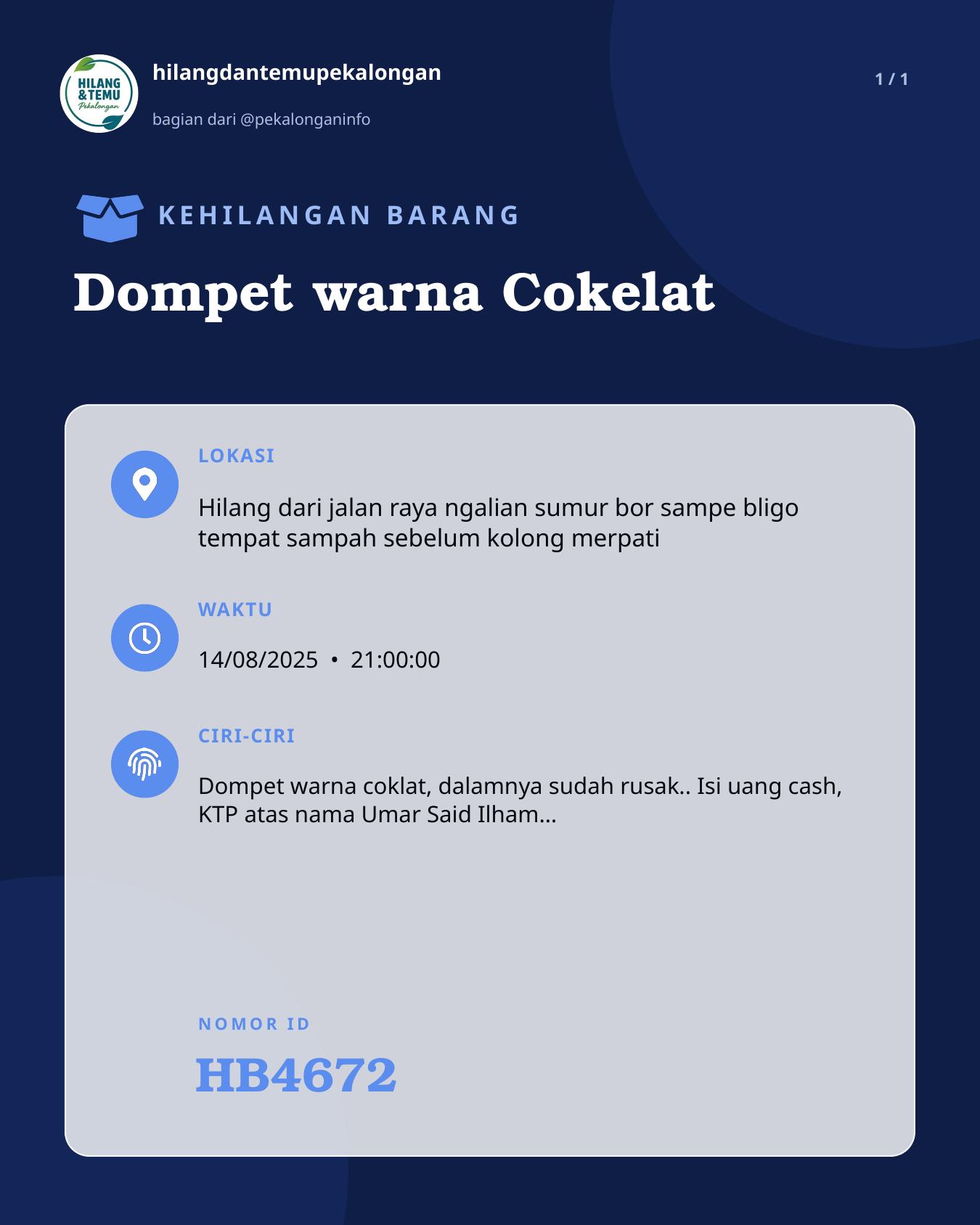 Slide laporan Dompet warna Cokelat (HB4672)