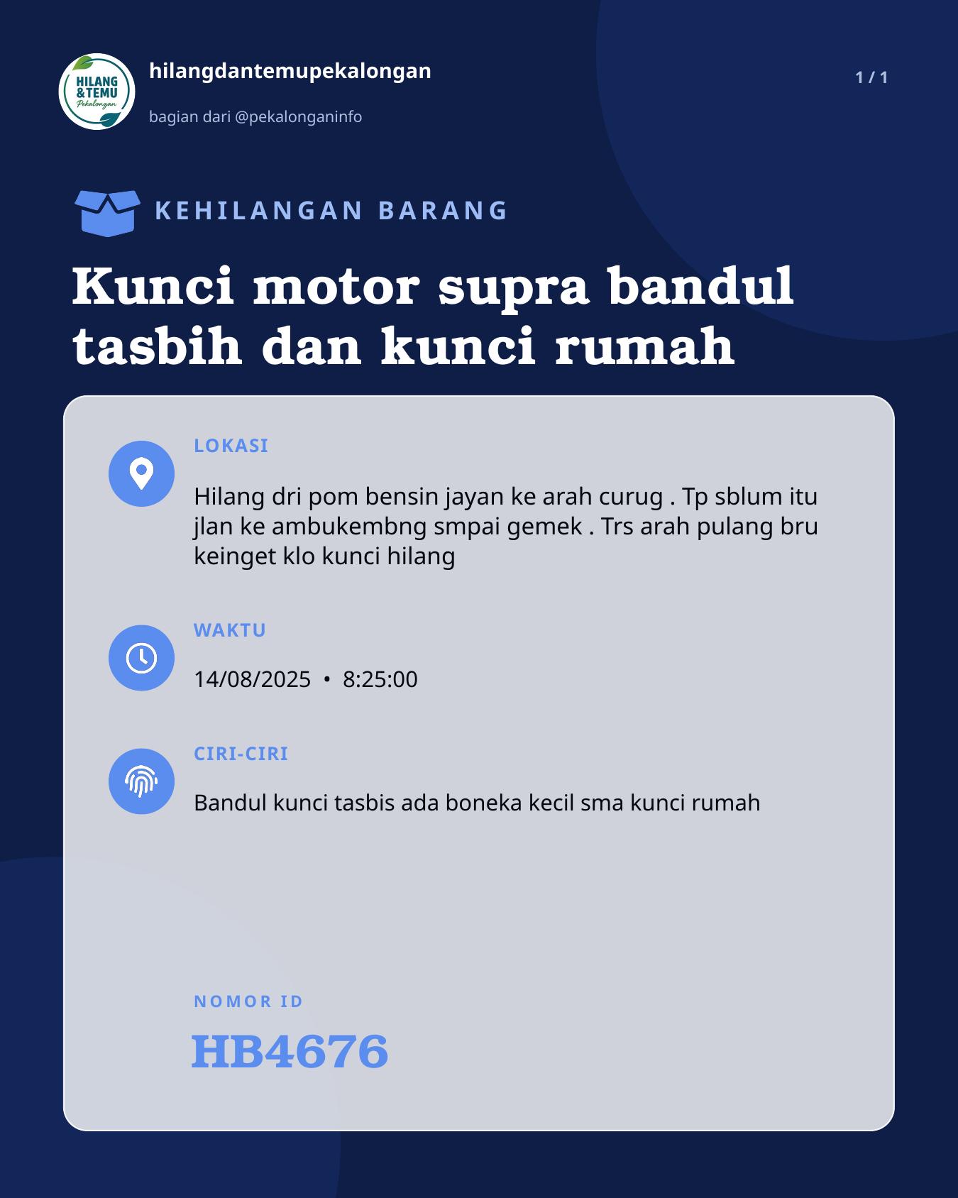 Slide laporan Kunci motor supra bandul tasbih dan kunci rumah (HB4676)