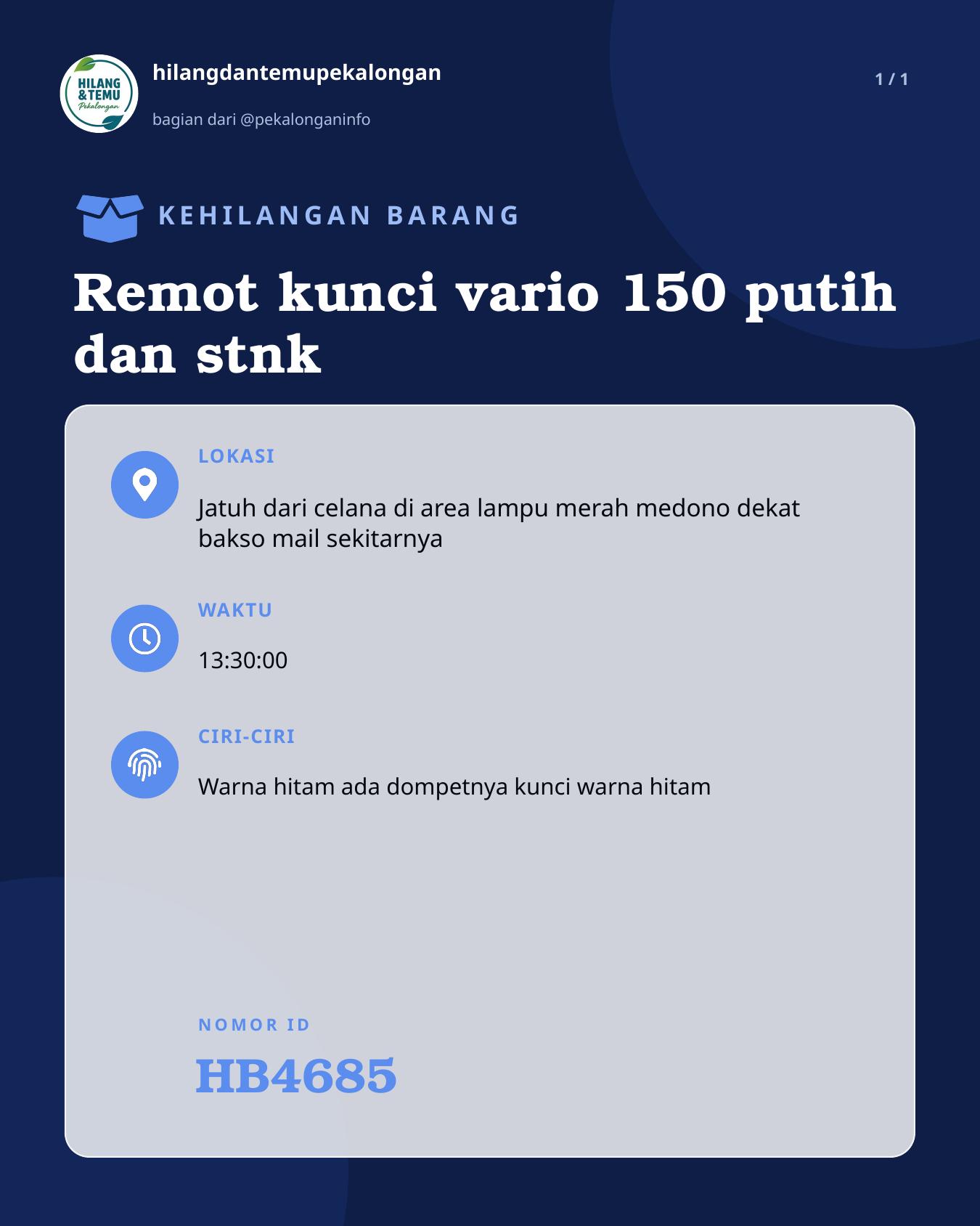 Slide laporan Remot kunci vario 150 putih dan stnk (HB4685)