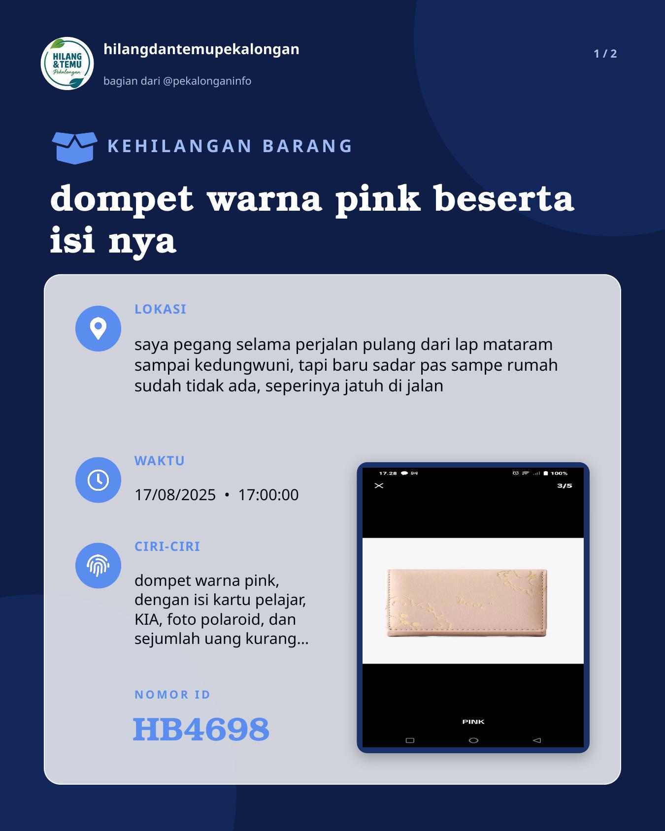Slide 1 laporan dompet warna pink beserta isi nya