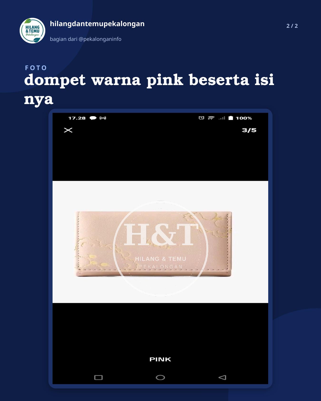 Slide 2 laporan dompet warna pink beserta isi nya