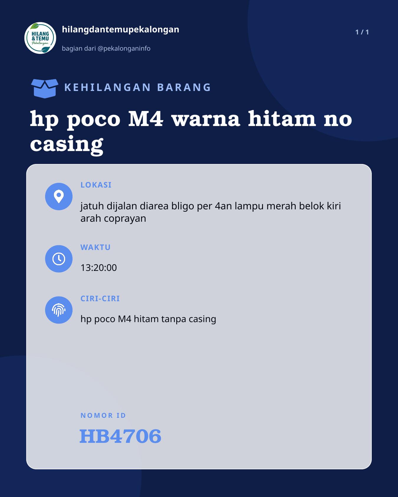 Slide laporan hp poco M4 warna hitam no casing (HB4706)
