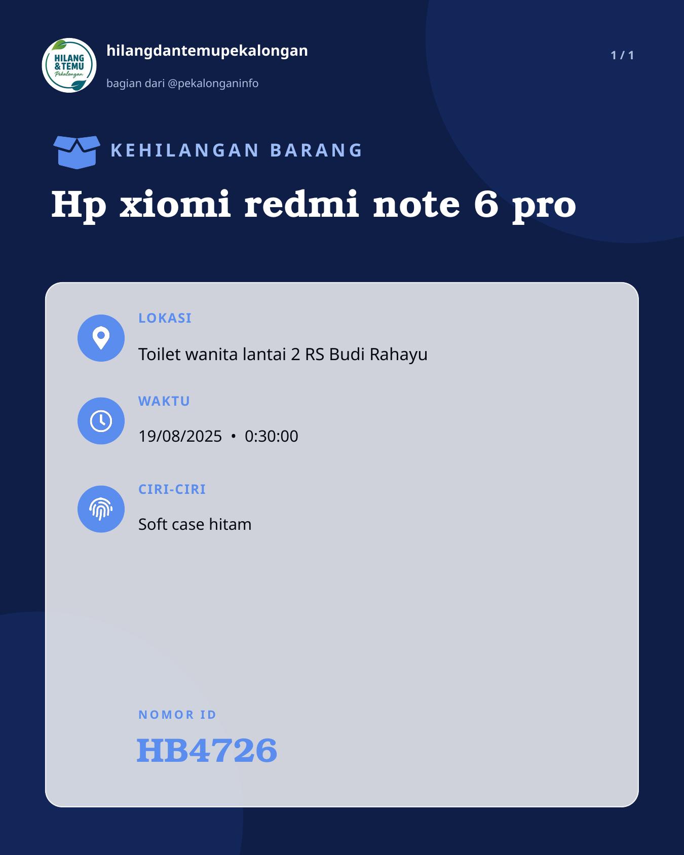Slide laporan Hp xiomi redmi note 6 pro (HB4726)