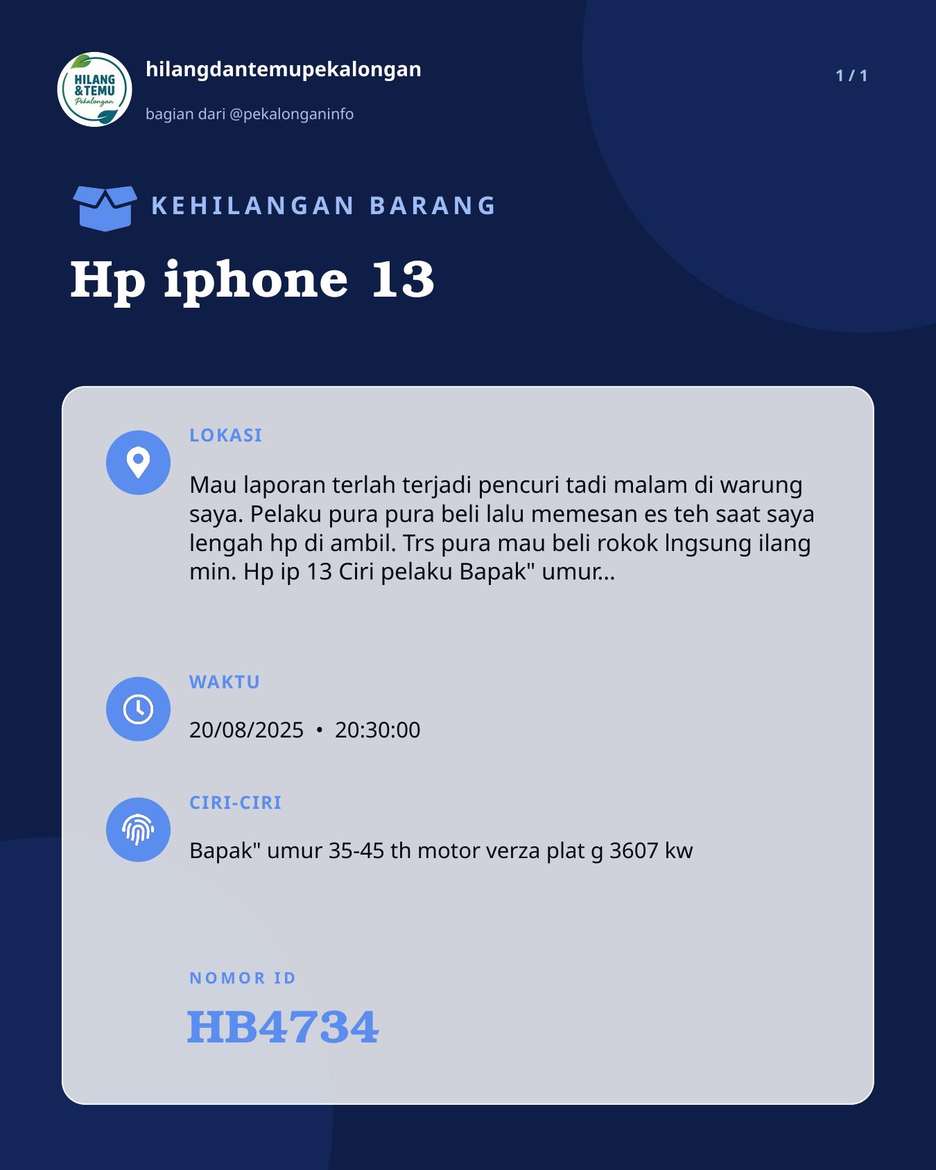 Slide laporan Hp iphone 13 (HB4734)