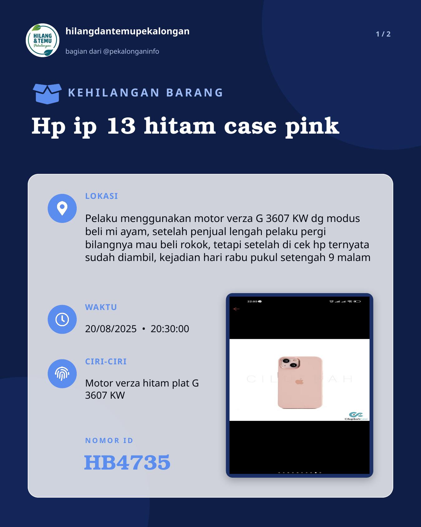 Slide 1 laporan Hp ip 13 hitam case pink