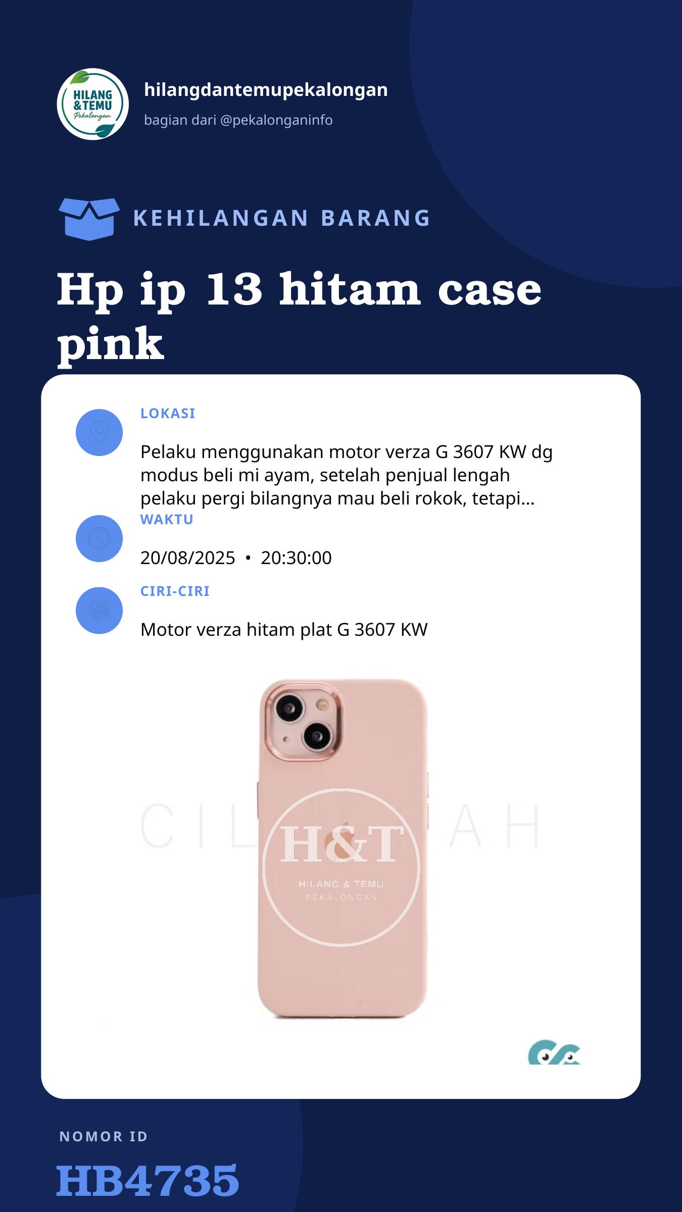 Story 9:16 laporan Hp ip 13 hitam case pink