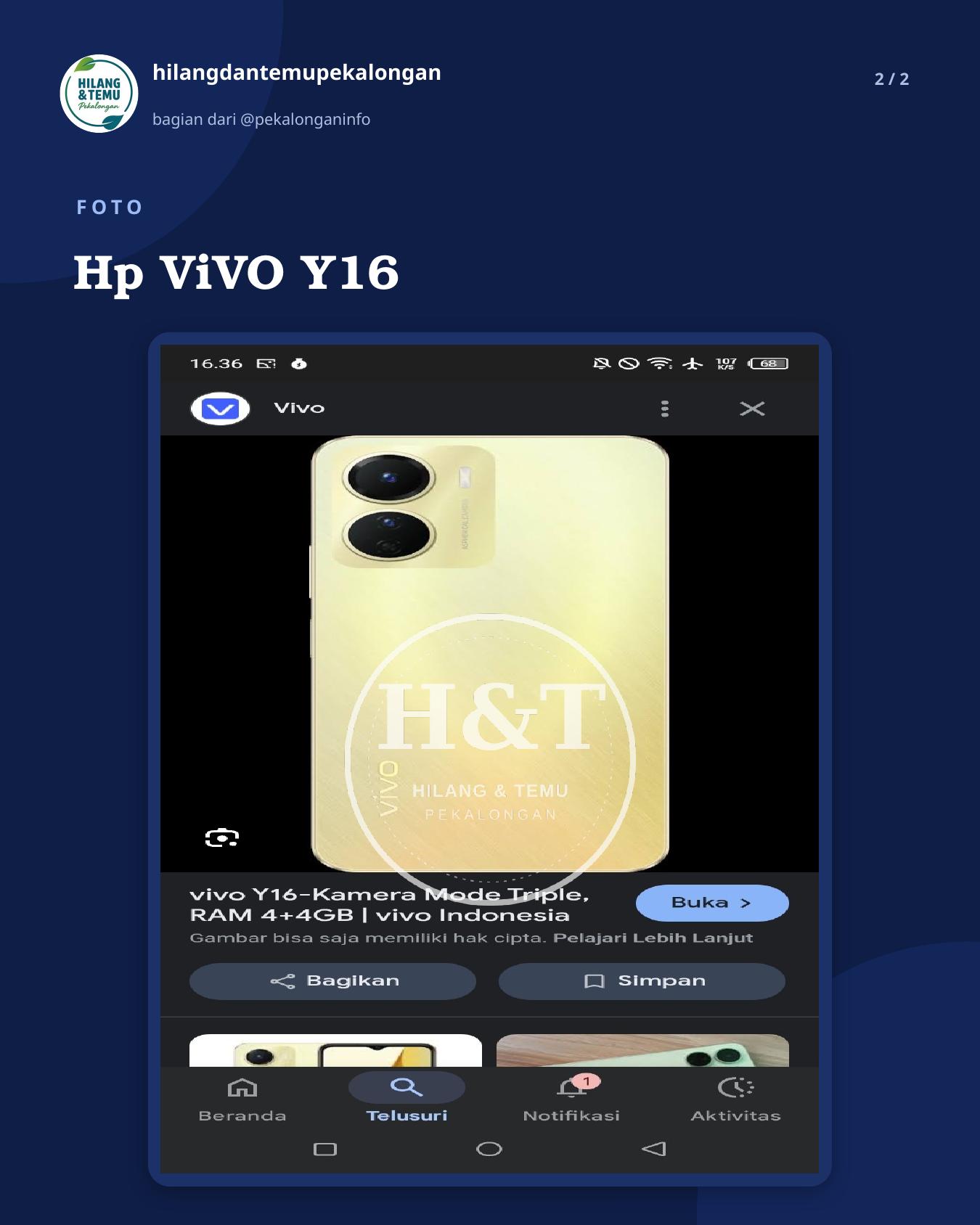 Slide 2 laporan Hp ViVO Y16