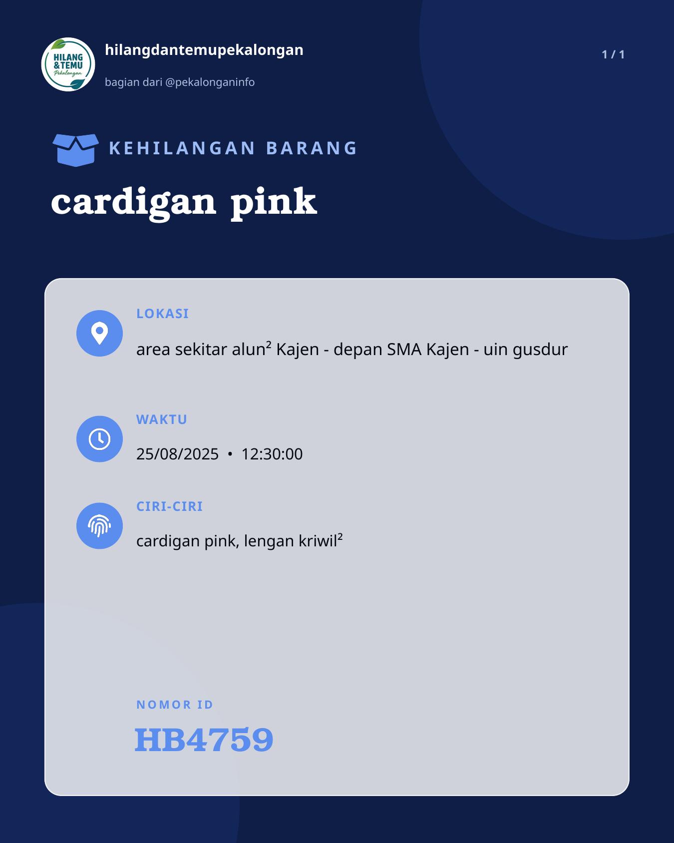 Slide laporan cardigan pink (HB4759)