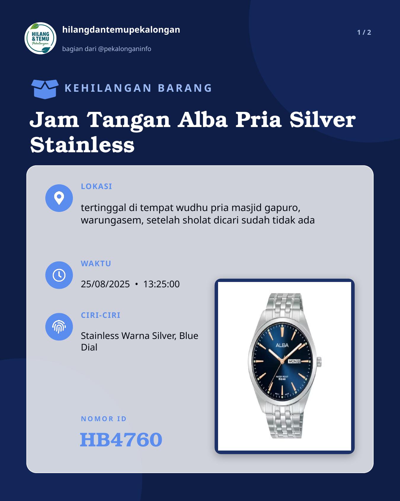 Slide 1 laporan Jam Tangan Alba Pria Silver Stainless