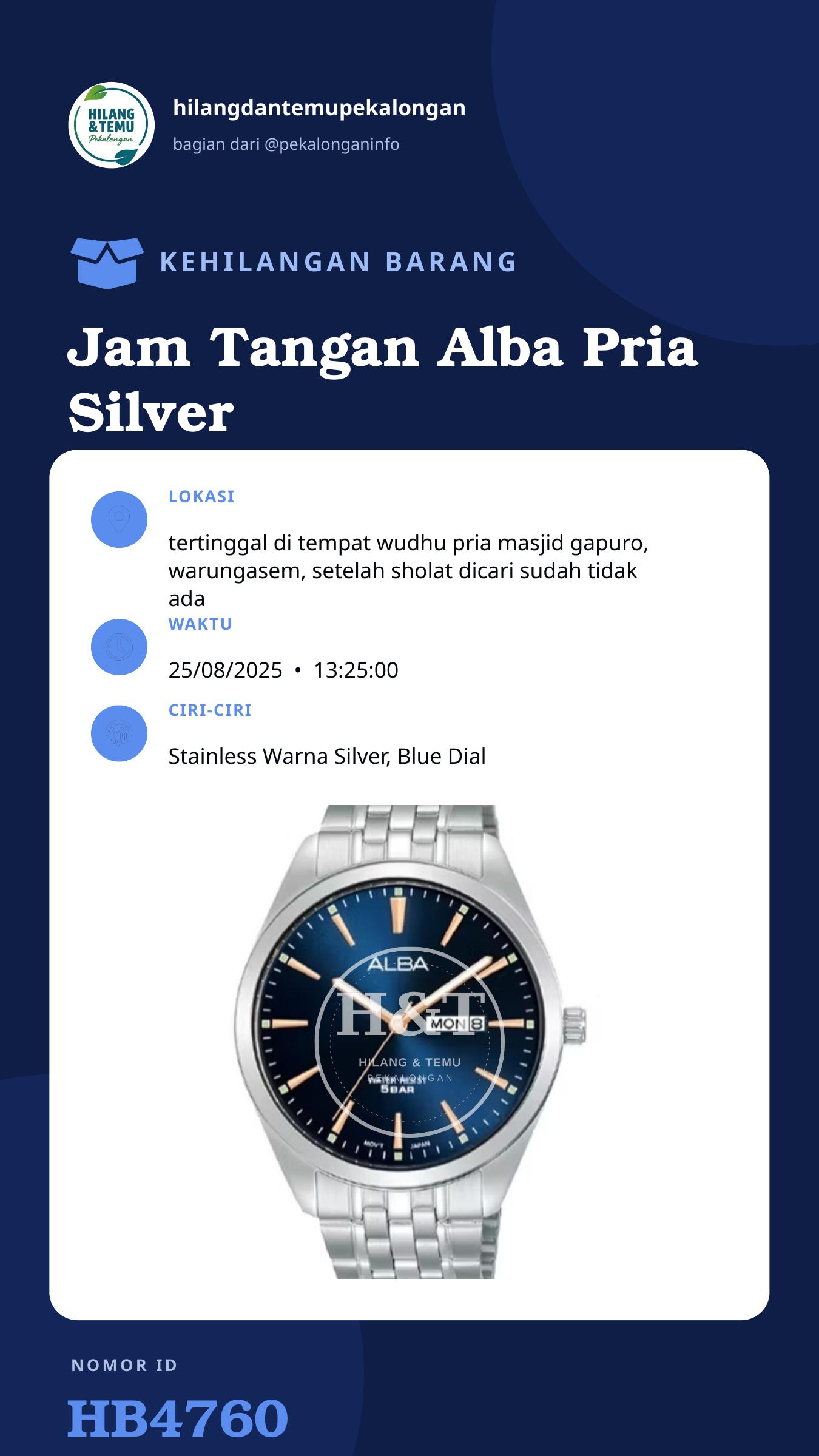 Story 9:16 laporan Jam Tangan Alba Pria Silver Stainless