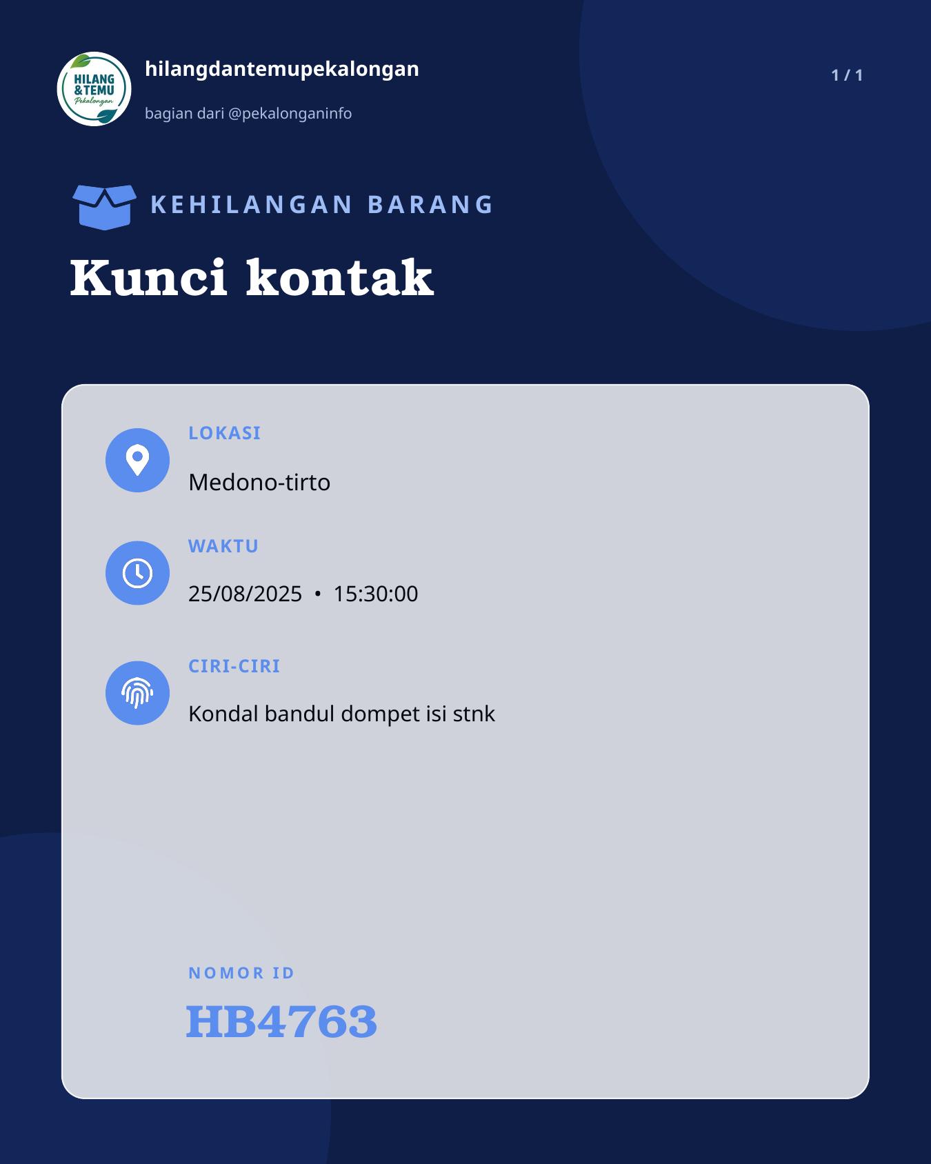 Slide laporan Kunci kontak (HB4763)