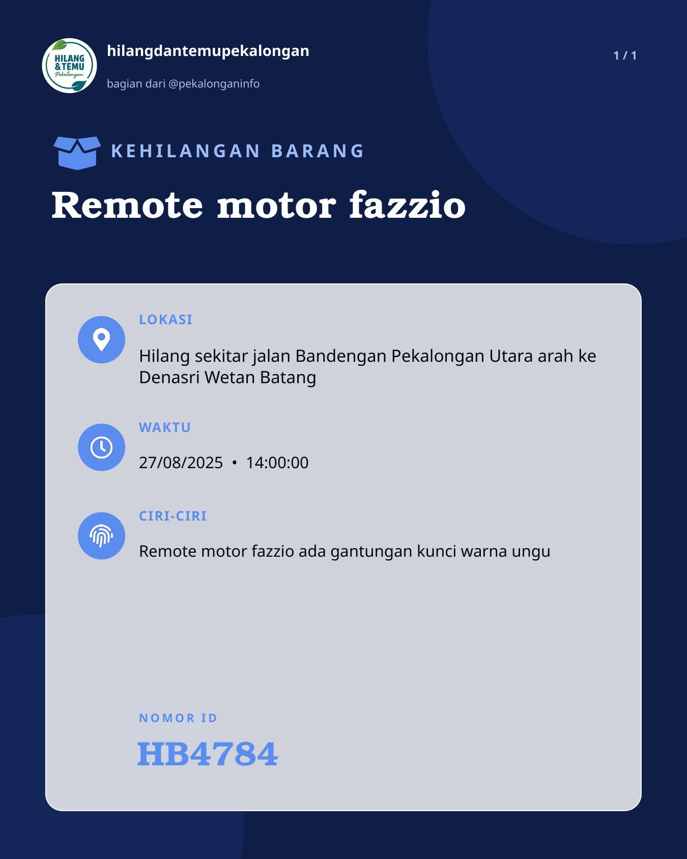 Slide laporan Remote motor fazzio (HB4784)