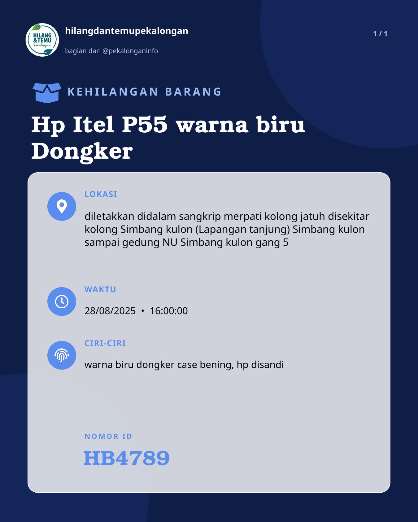 Slide laporan Hp Itel P55 warna biru Dongker (HB4789)