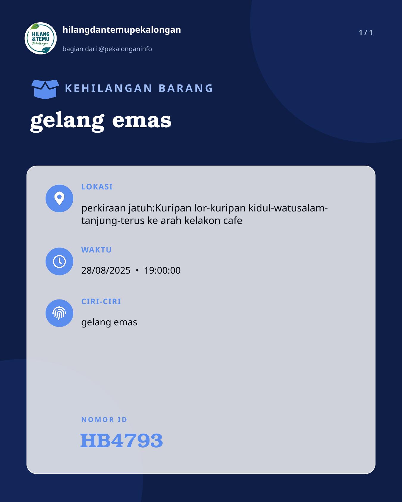 Slide laporan gelang emas (HB4793)