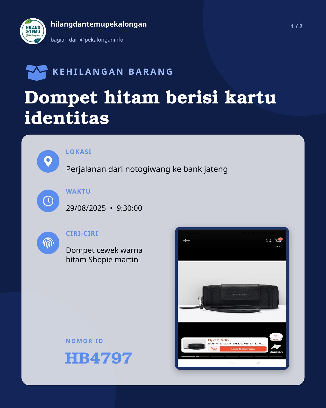Slide 1 laporan Dompet hitam berisi kartu identitas
