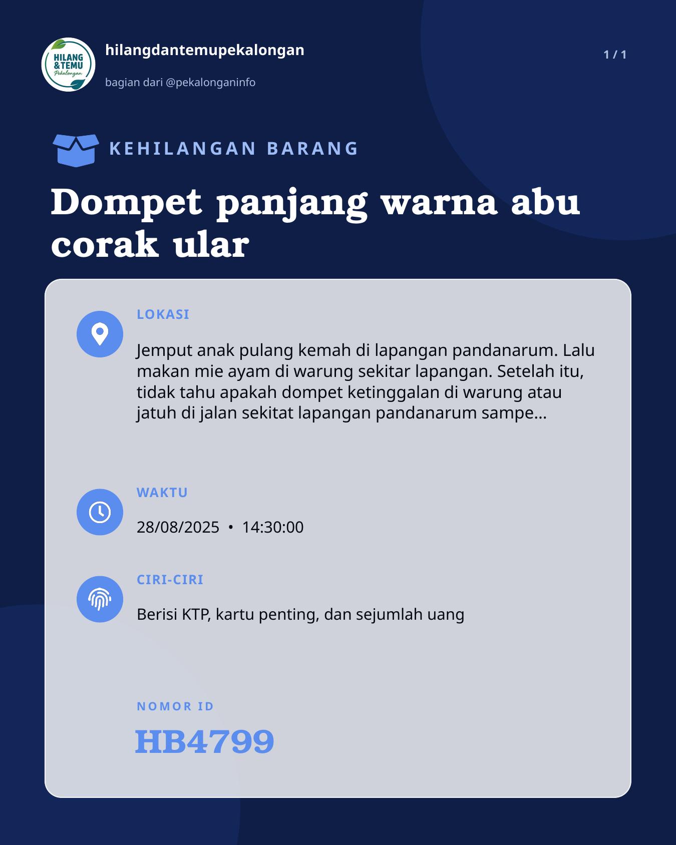 Slide laporan Dompet panjang warna abu corak ular (HB4799)