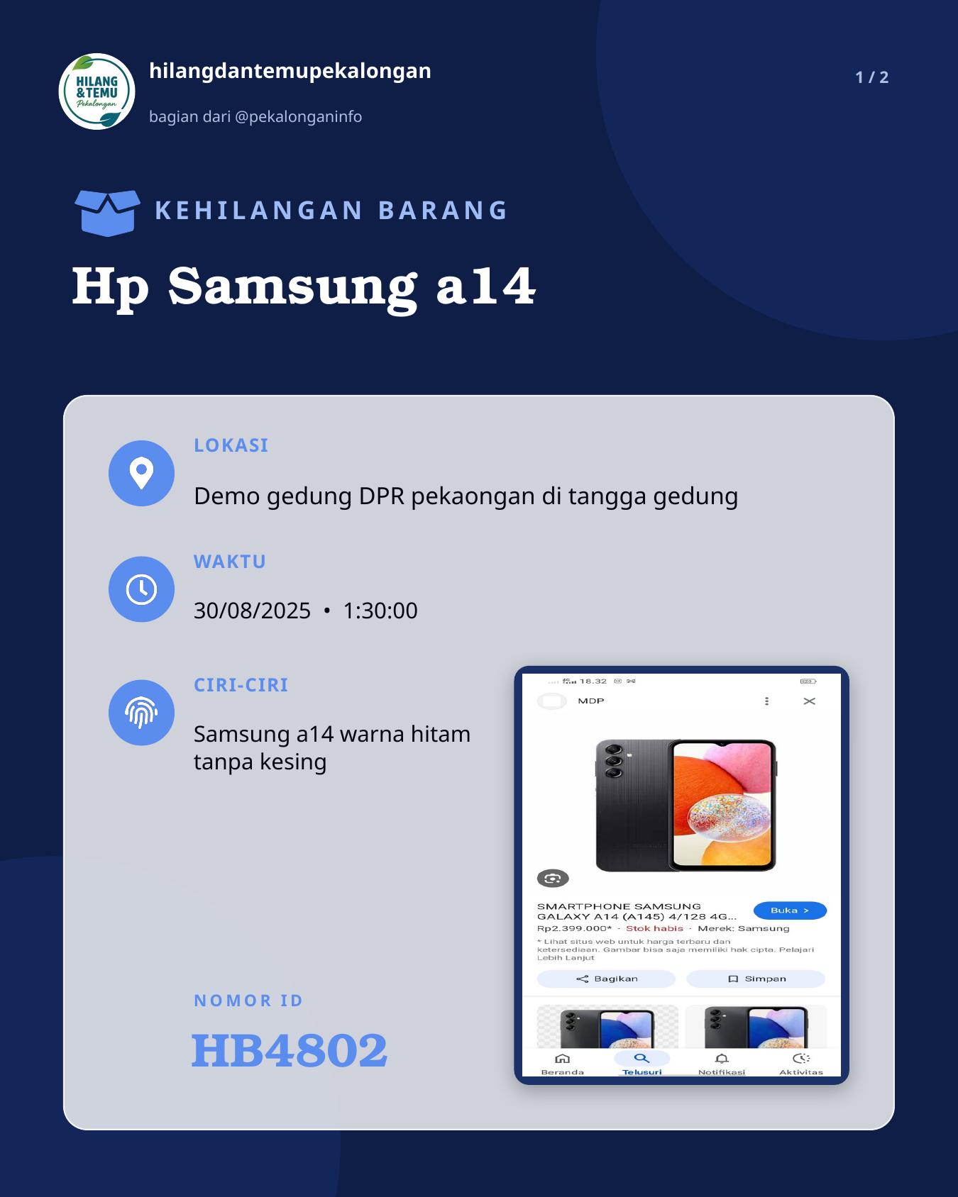 Slide 1 laporan Hp Samsung a14