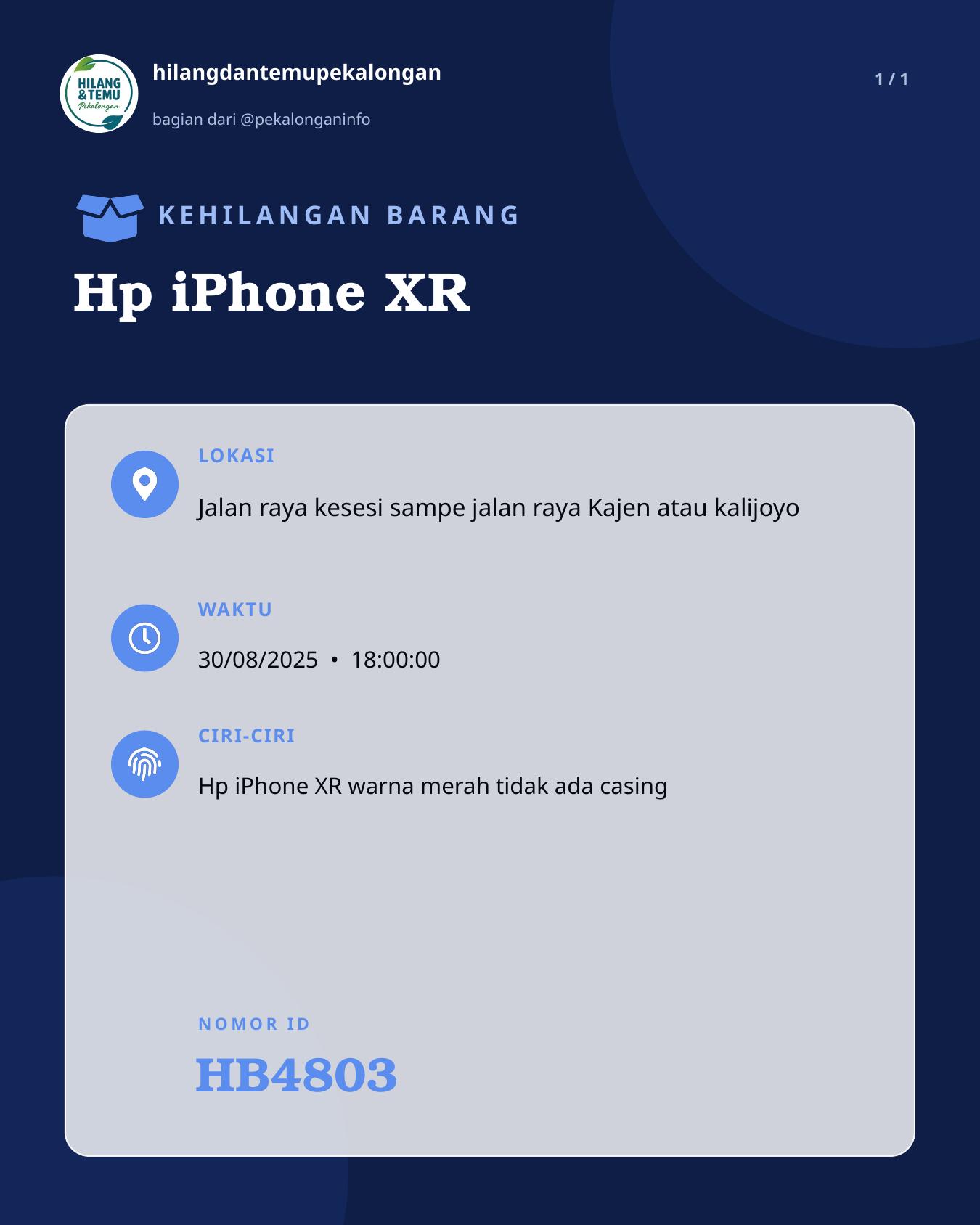 Slide laporan Hp iPhone XR (HB4803)