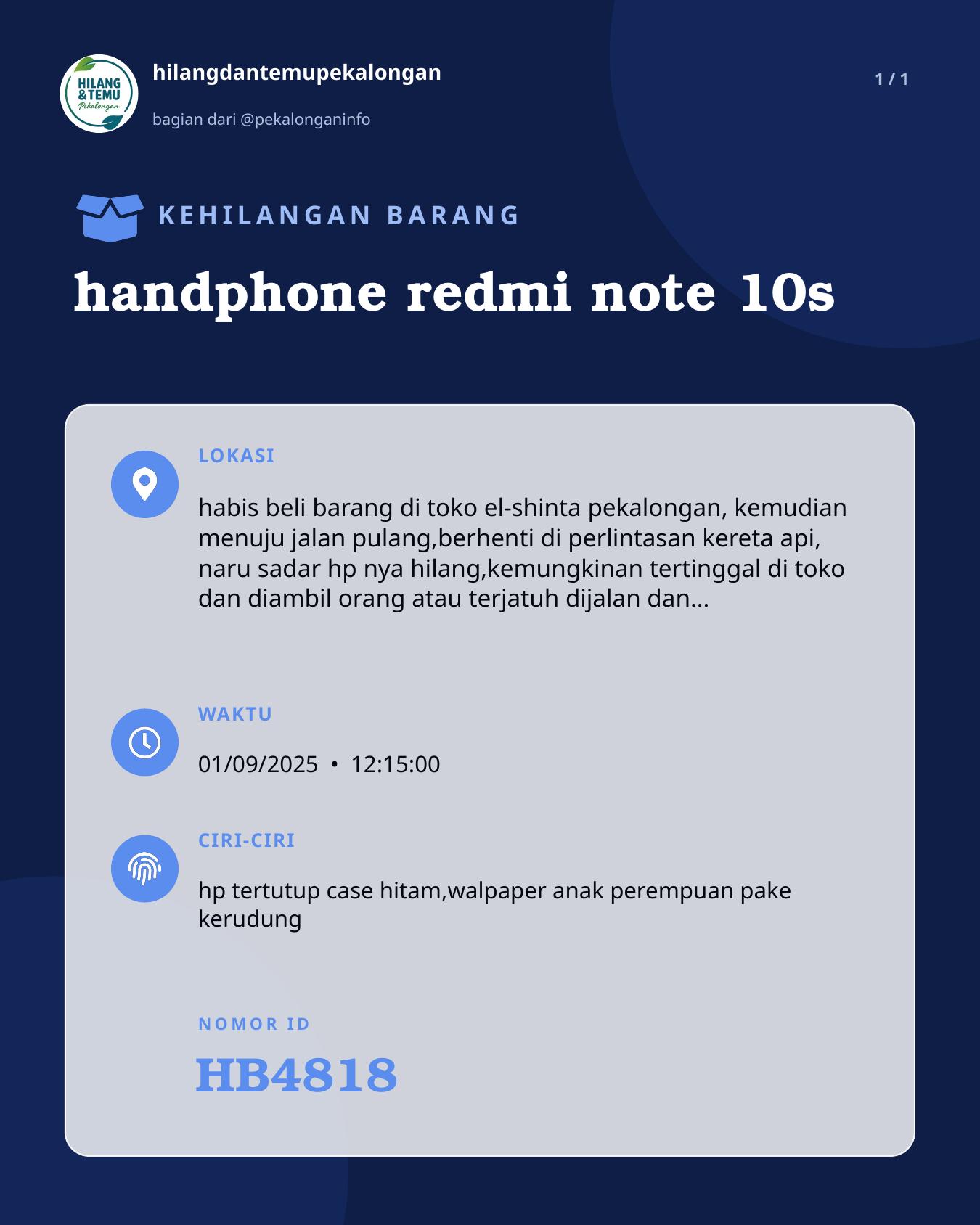 Slide laporan handphone redmi note 10s (HB4818)